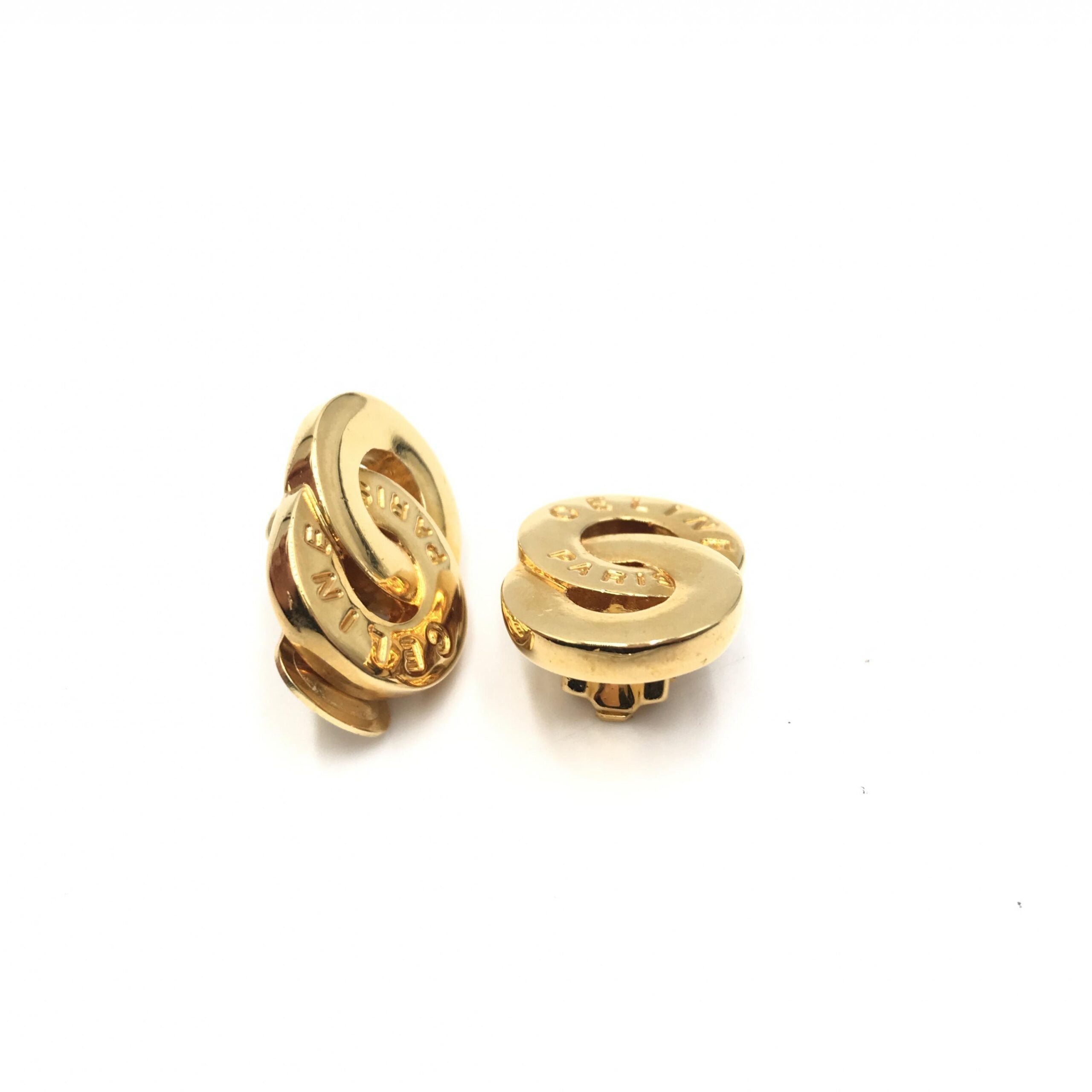 Celine Gold Tone Double Round Motif Women's Earrings