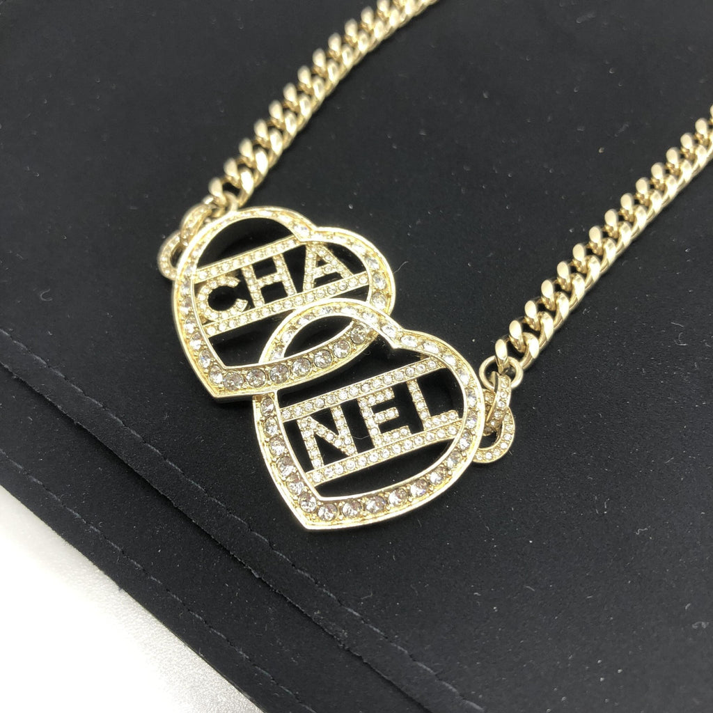 Chanel Gold Tone Heart Choker Necklace With Women's Logo