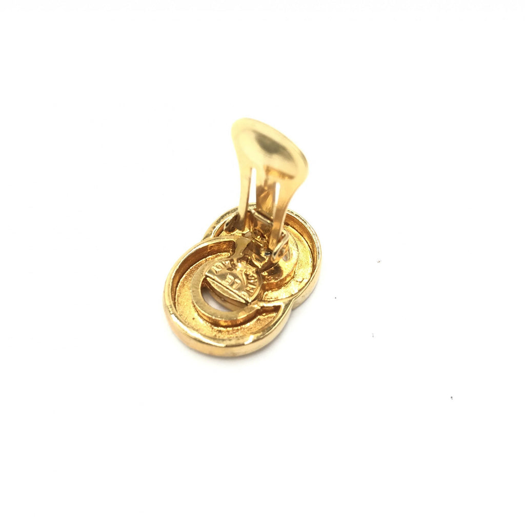 Celine Gold Tone Double Round Motif Women's Earrings