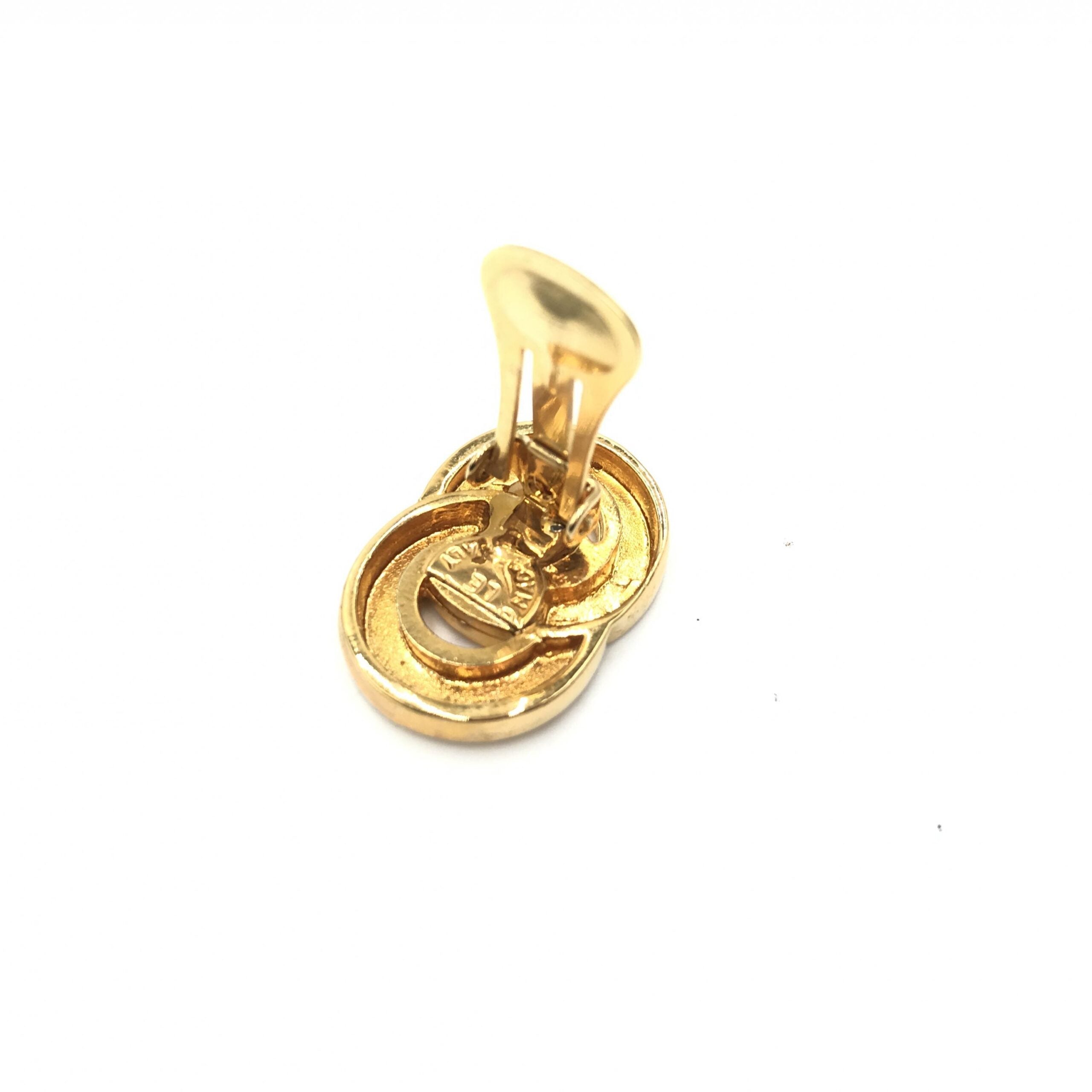Celine Gold Tone Double Round Motif Women's Earrings