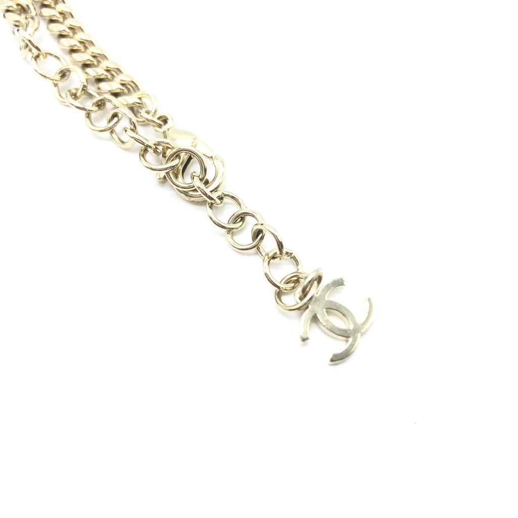 Chanel Gold Tone Heart Choker Necklace With Women's Logo