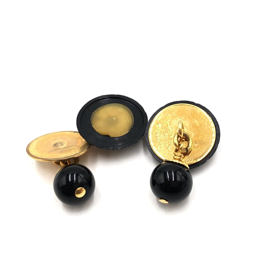 Chanel Matelasse Coco Mark Black Plastic Women's Cufflinks