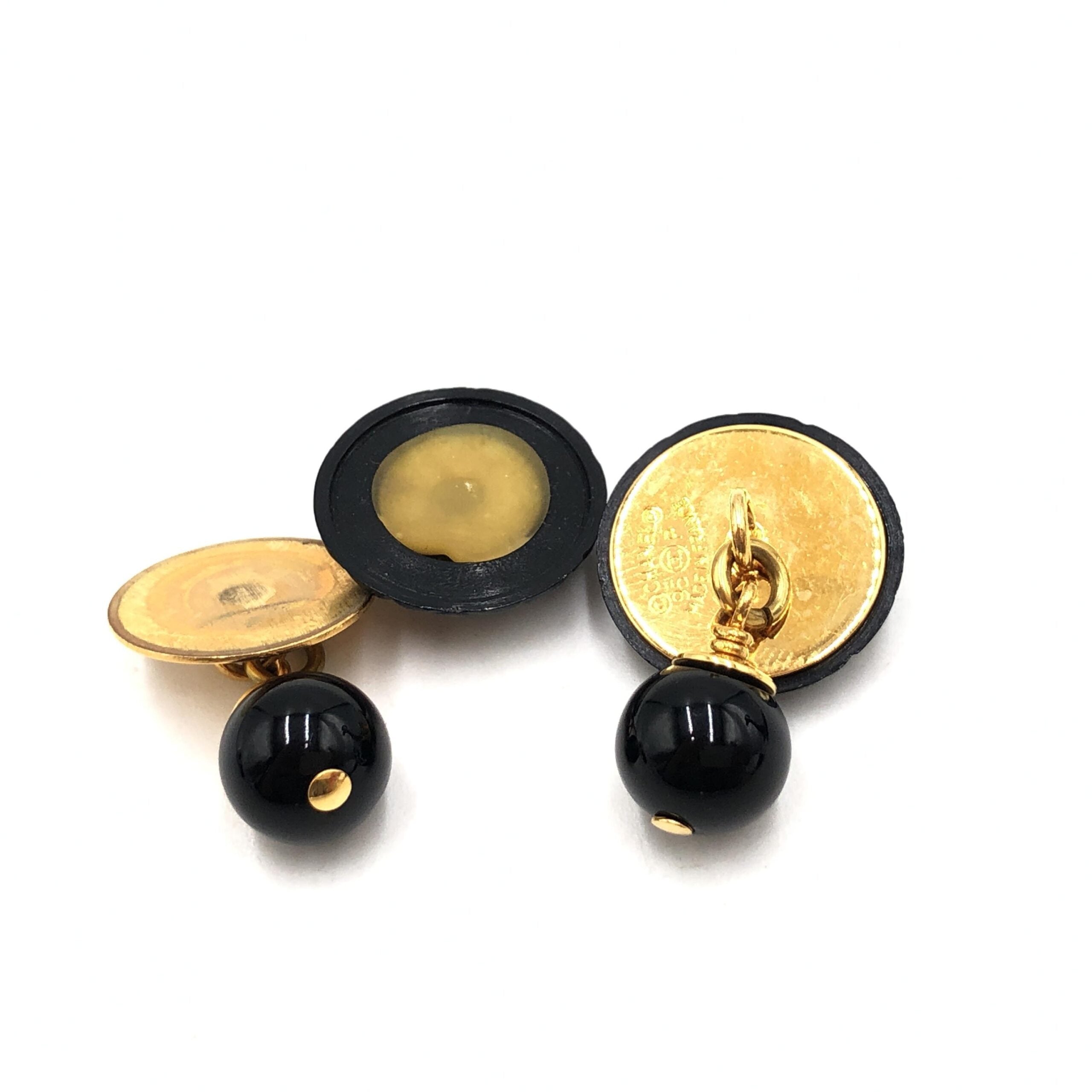 Chanel Matelasse Coco Mark Black Plastic Women's Cufflinks