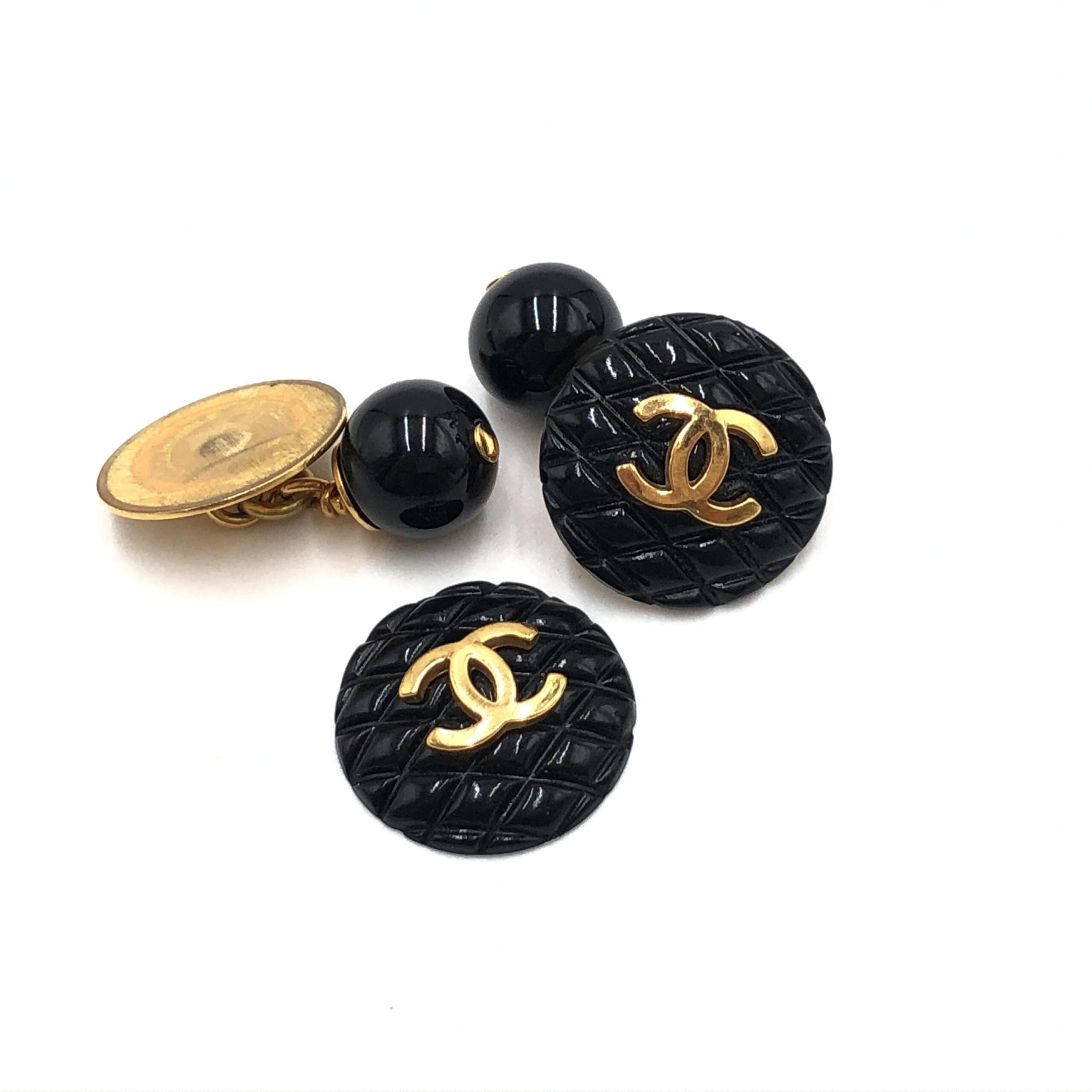 Chanel Matelasse Coco Mark Black Plastic Women's Cufflinks