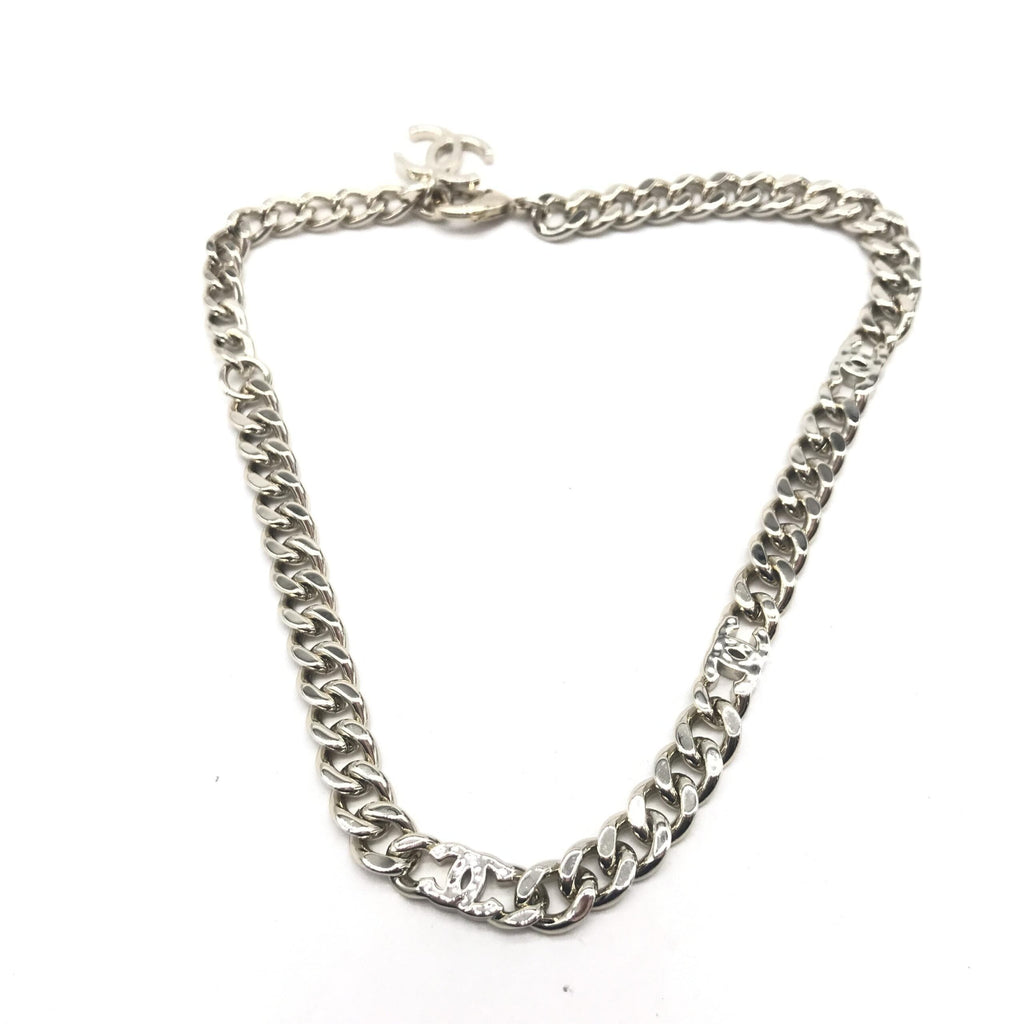 Chanel Silver Tone Curb Chain Link Women's Necklace
