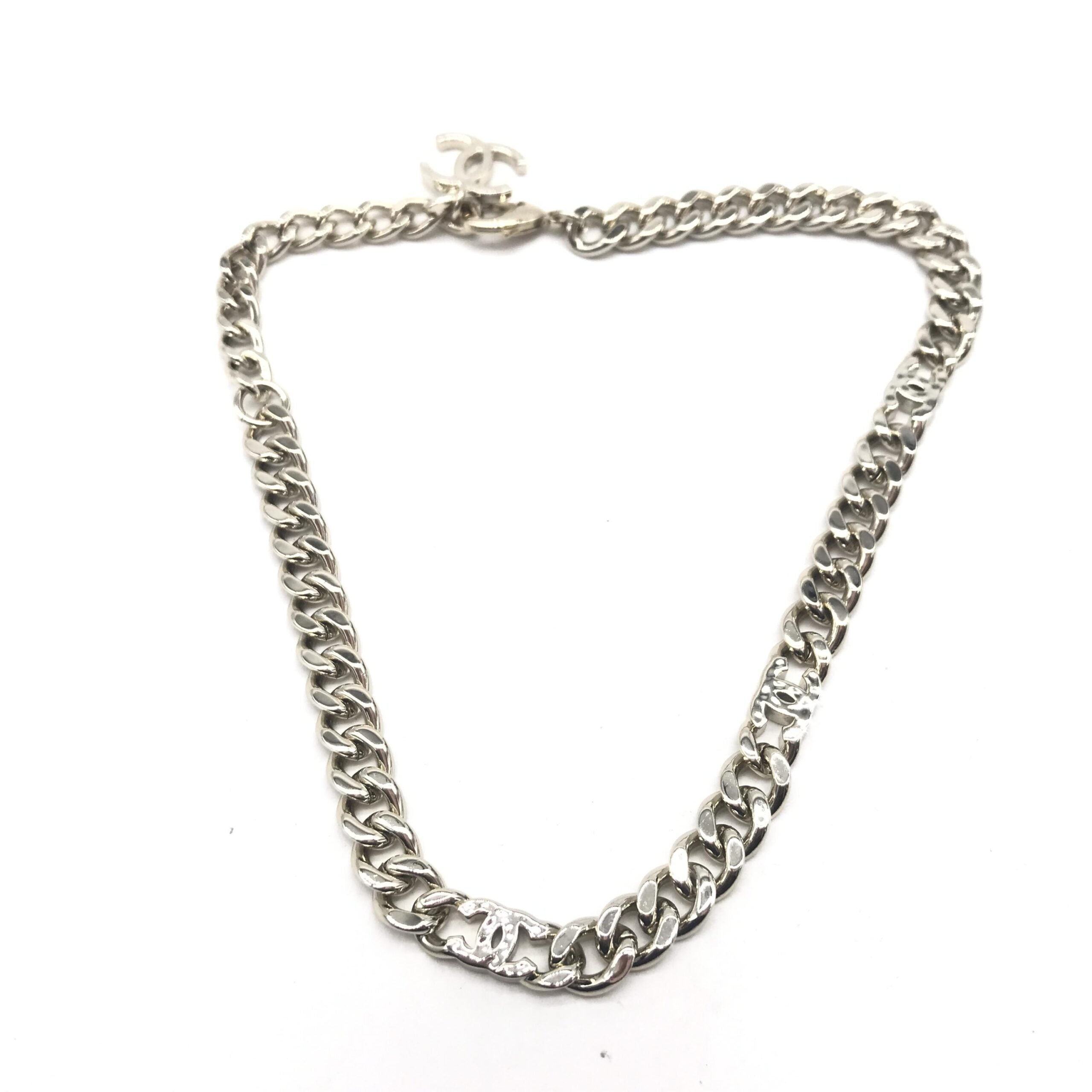 Chanel Silver Tone Curb Chain Link Women's Necklace