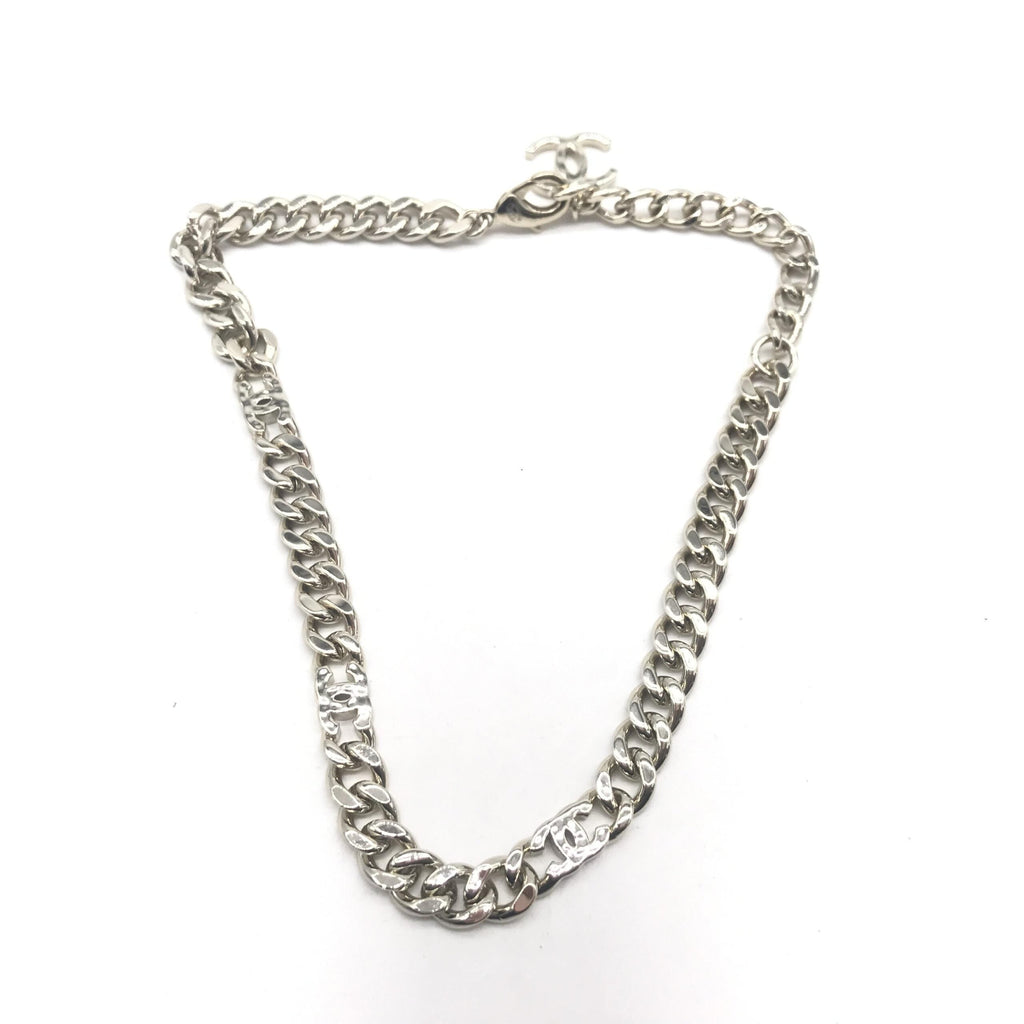 Chanel Silver Tone Curb Chain Link Women's Necklace