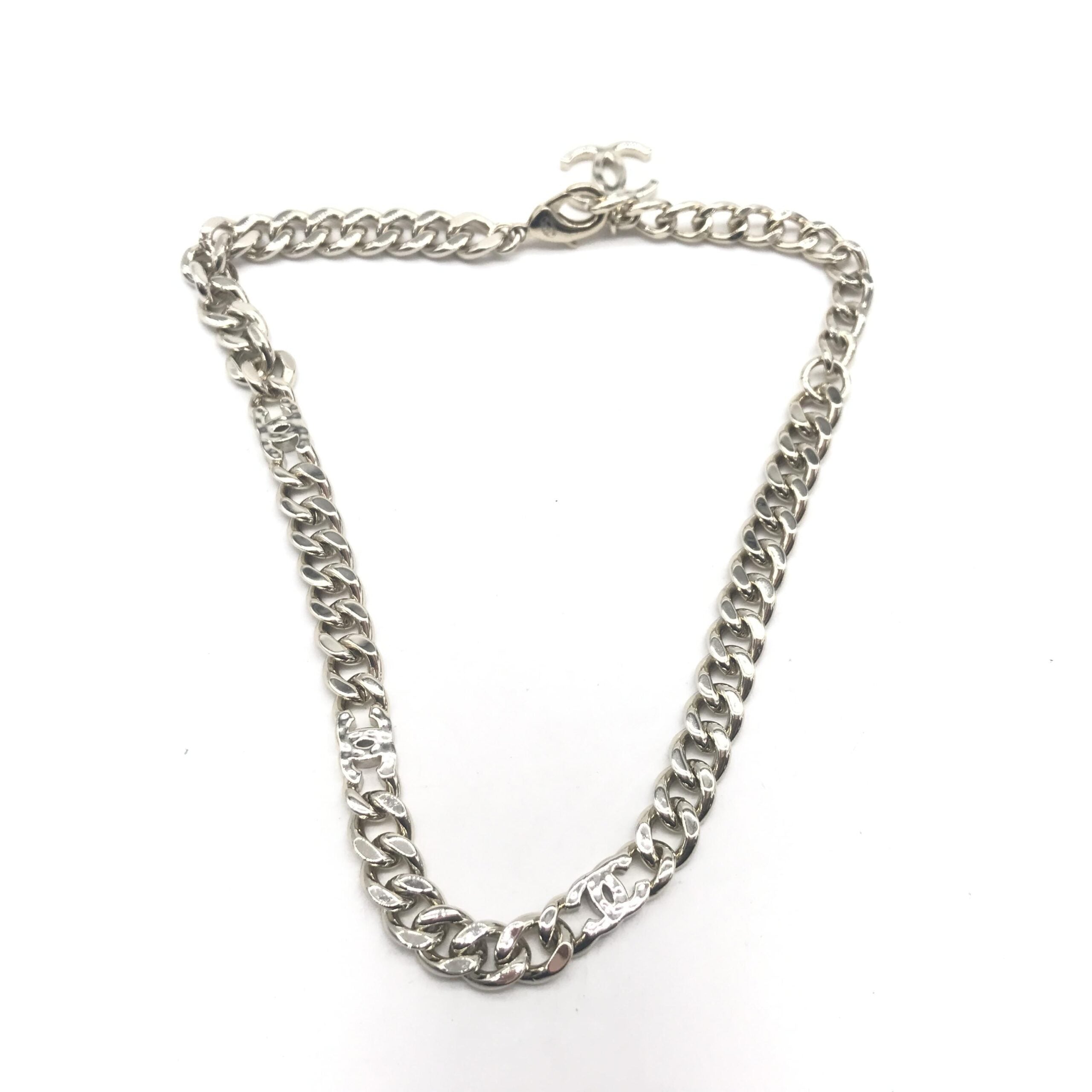 Chanel Silver Tone Curb Chain Link Women's Necklace