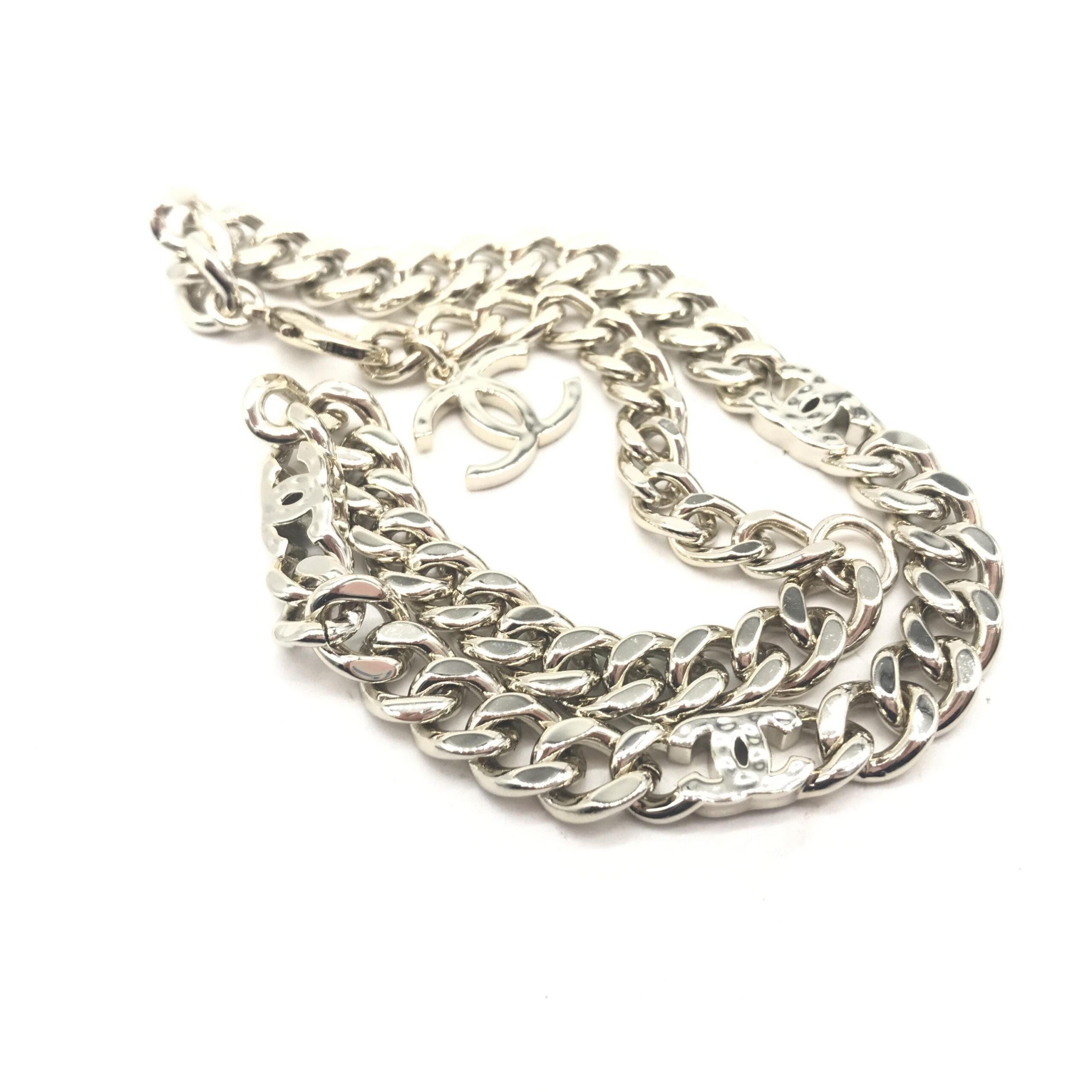 Chanel Silver Tone Curb Chain Link Women's Necklace