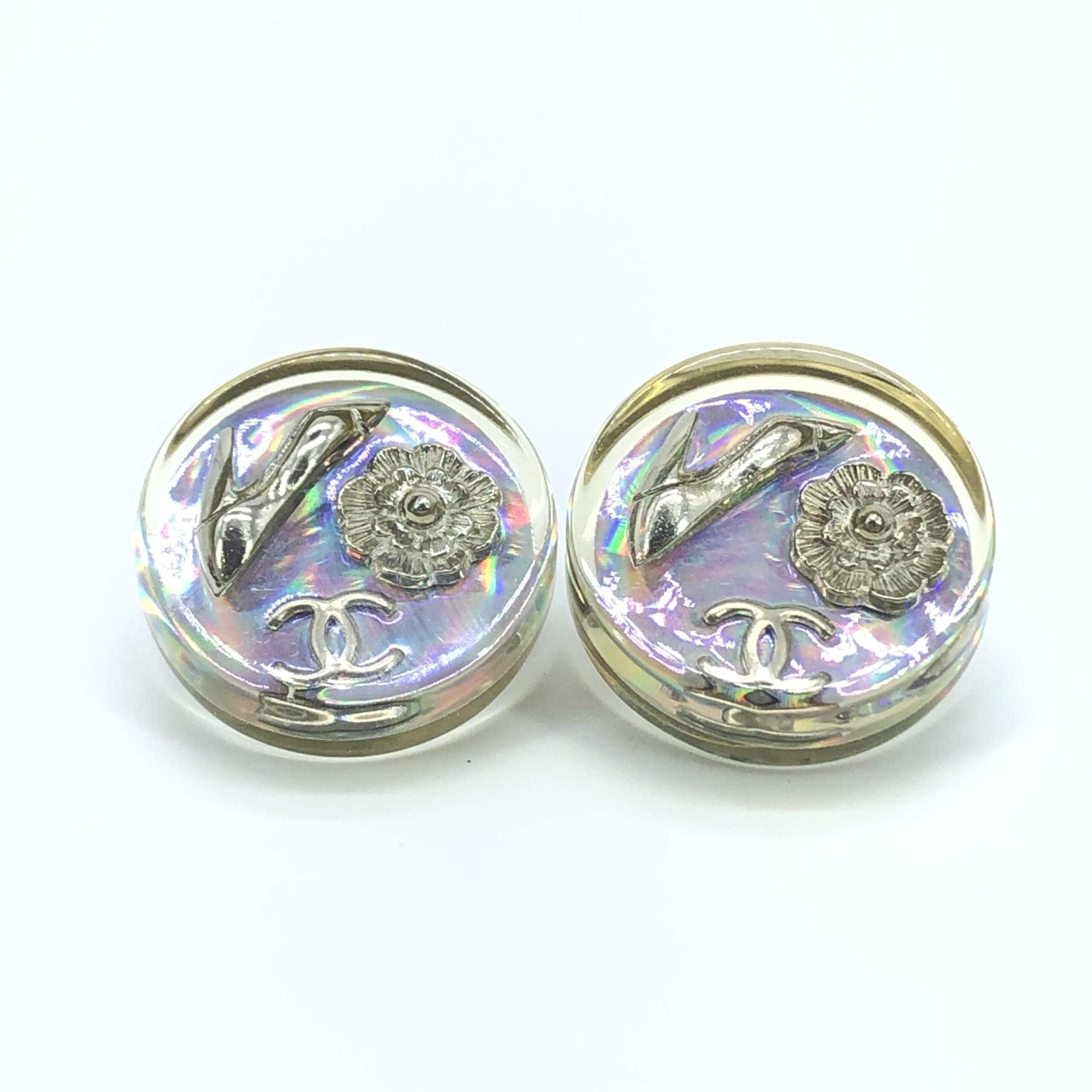 Chanel Vintage Holographic Logo Clip-On Women's Earrings