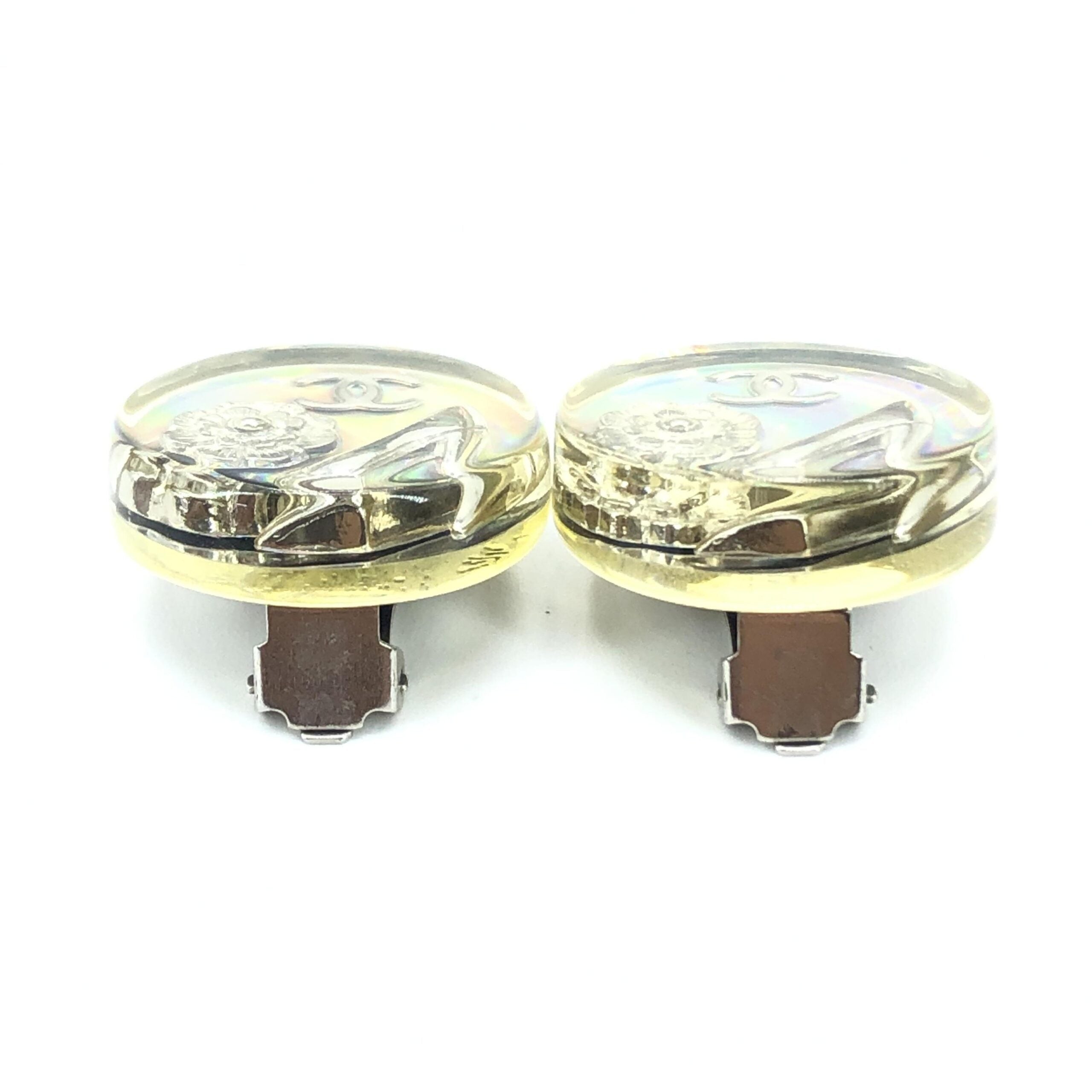 Chanel Vintage Holographic Logo Clip-On Women's Earrings