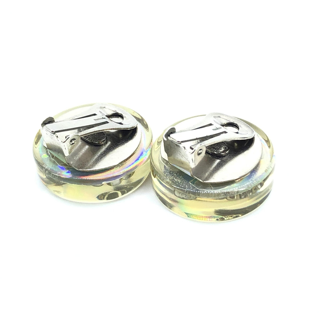 Chanel Vintage Holographic Logo Clip-On Women's Earrings