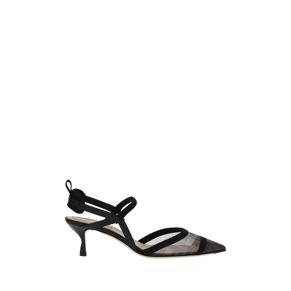 Fendi Black Nylon Mid Heel Women's Pumps