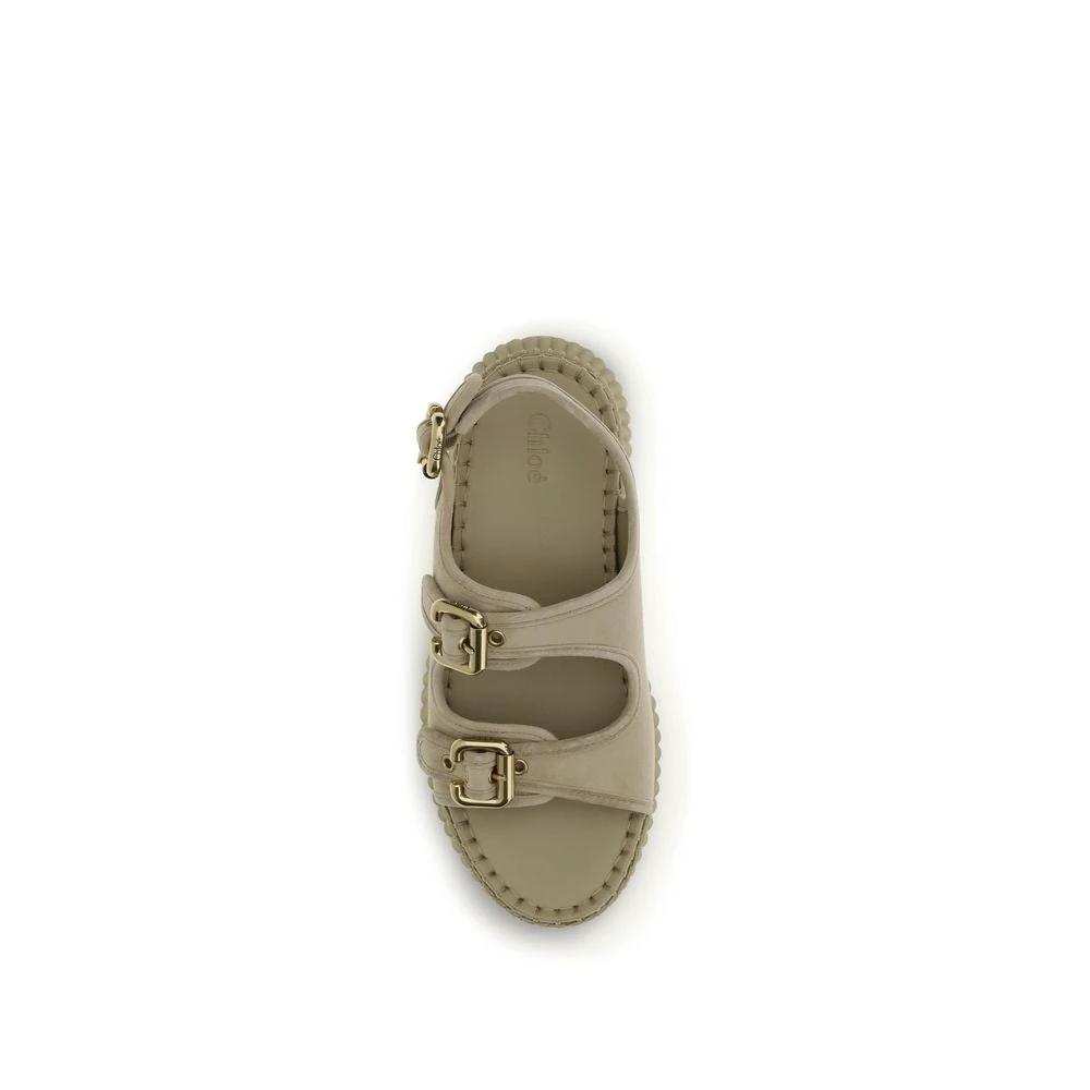 Chloé Beige Calf Leather Bos Taurus Platform Sandals