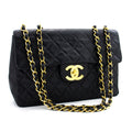 CHANEL Jumbo 13" Maxi 2.55 Flap Chain Shoulder Bag Black Lambskin d68