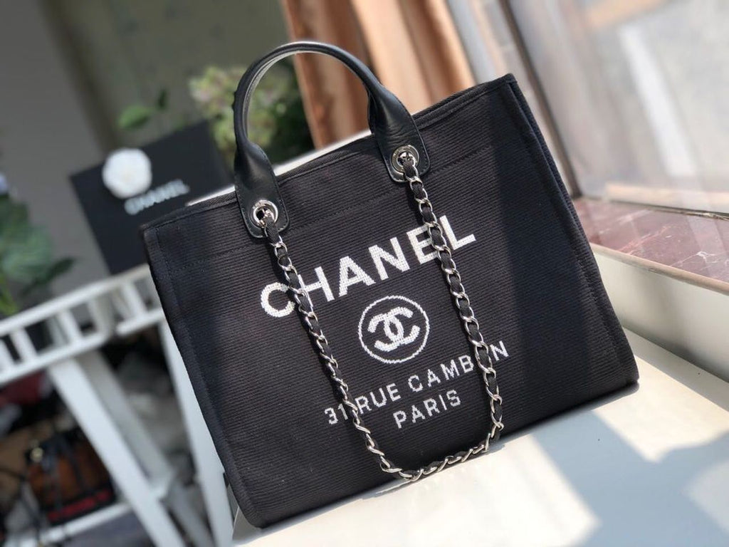 Chanel Deauville Tote Canvas Bag Black For Women Handbags, Shoulder Bags 15in/38cm A66941