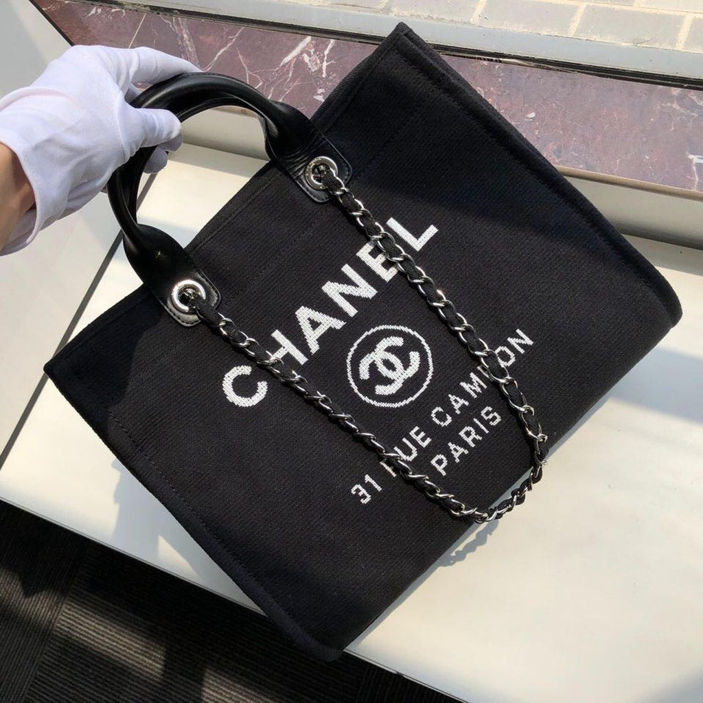 Chanel Deauville Tote Canvas Bag Black For Women Handbags, Shoulder Bags 15in/38cm A66941