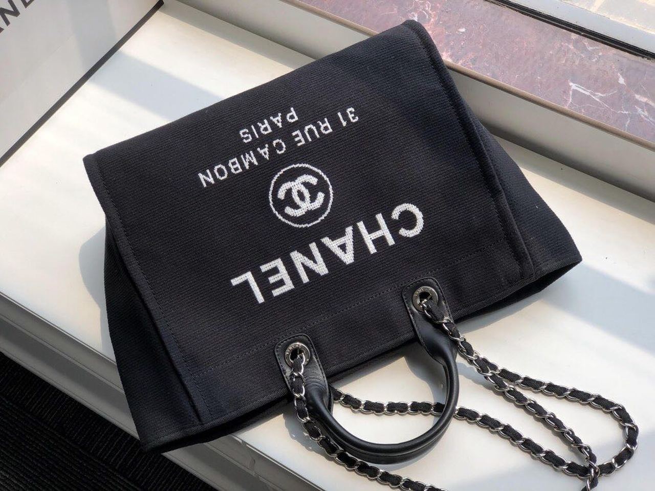Chanel Deauville Tote Canvas Bag Black For Women Handbags, Shoulder Bags 15in/38cm A66941
