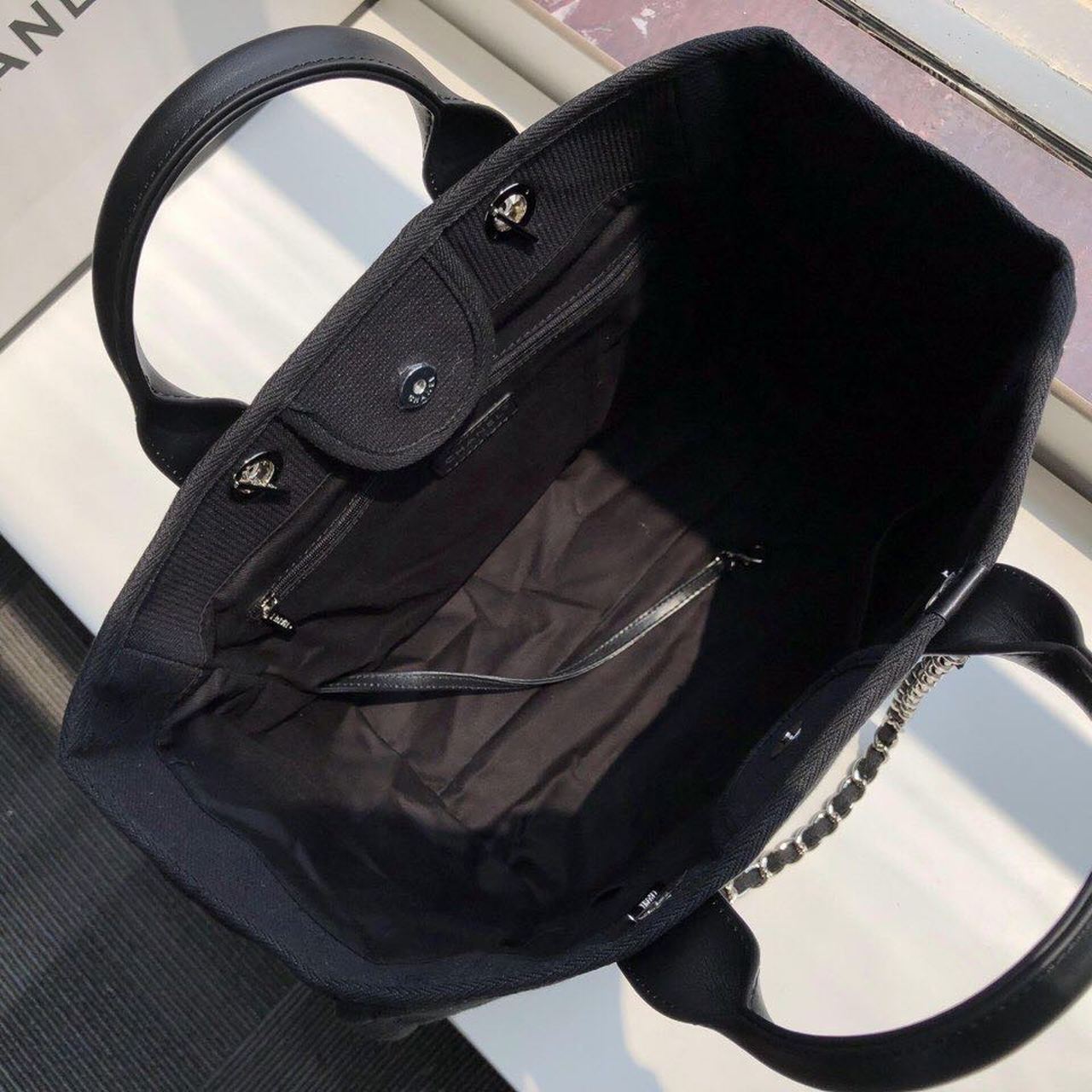 Chanel Deauville Tote Canvas Bag Black For Women Handbags, Shoulder Bags 15in/38cm A66941