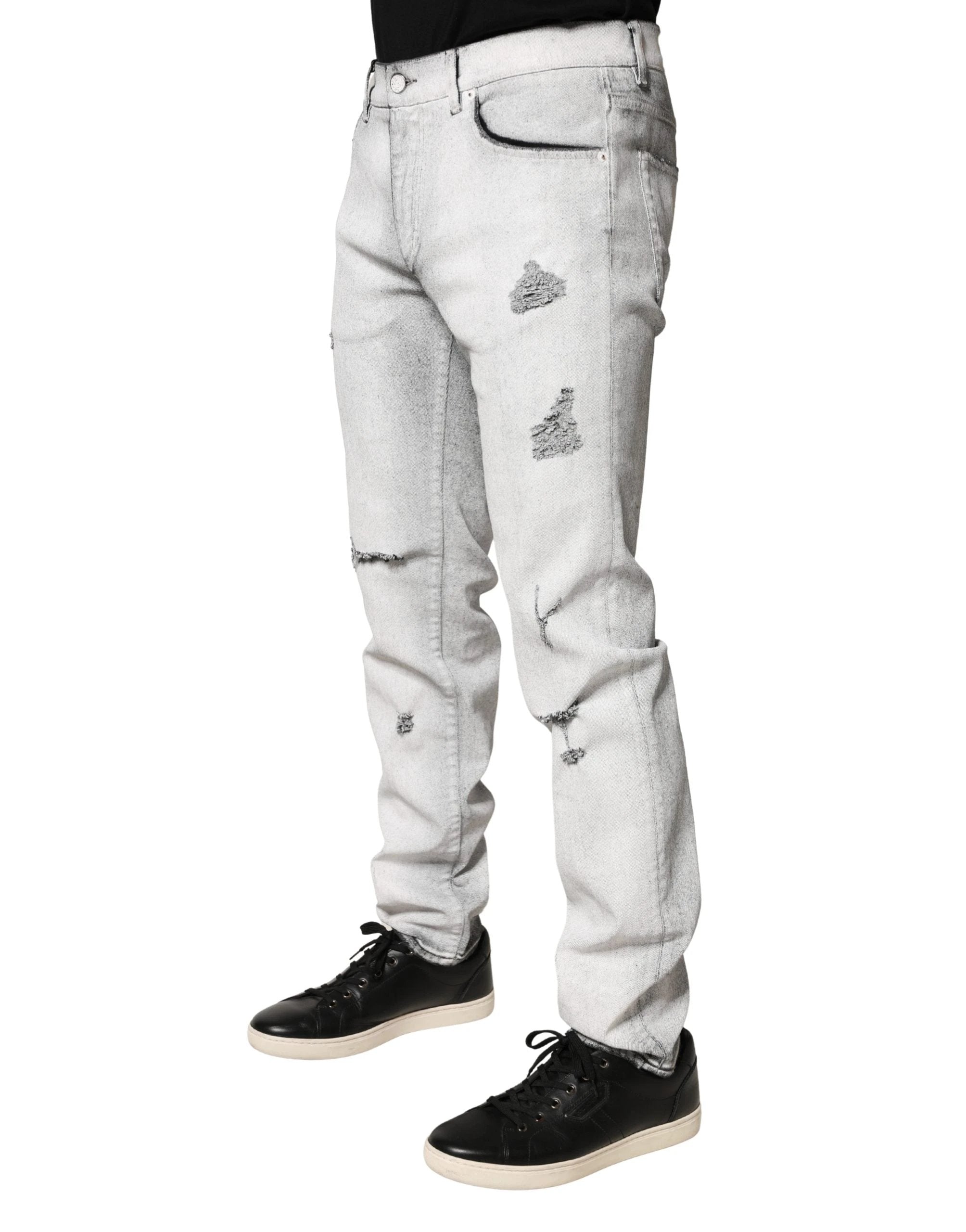 Dolce & Gabbana Light Gray Distressed Skinny Men Denim Jeans