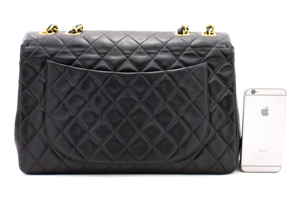 CHANEL Jumbo 13" Maxi 2.55 Flap Chain Shoulder Bag Black Lambskin d68