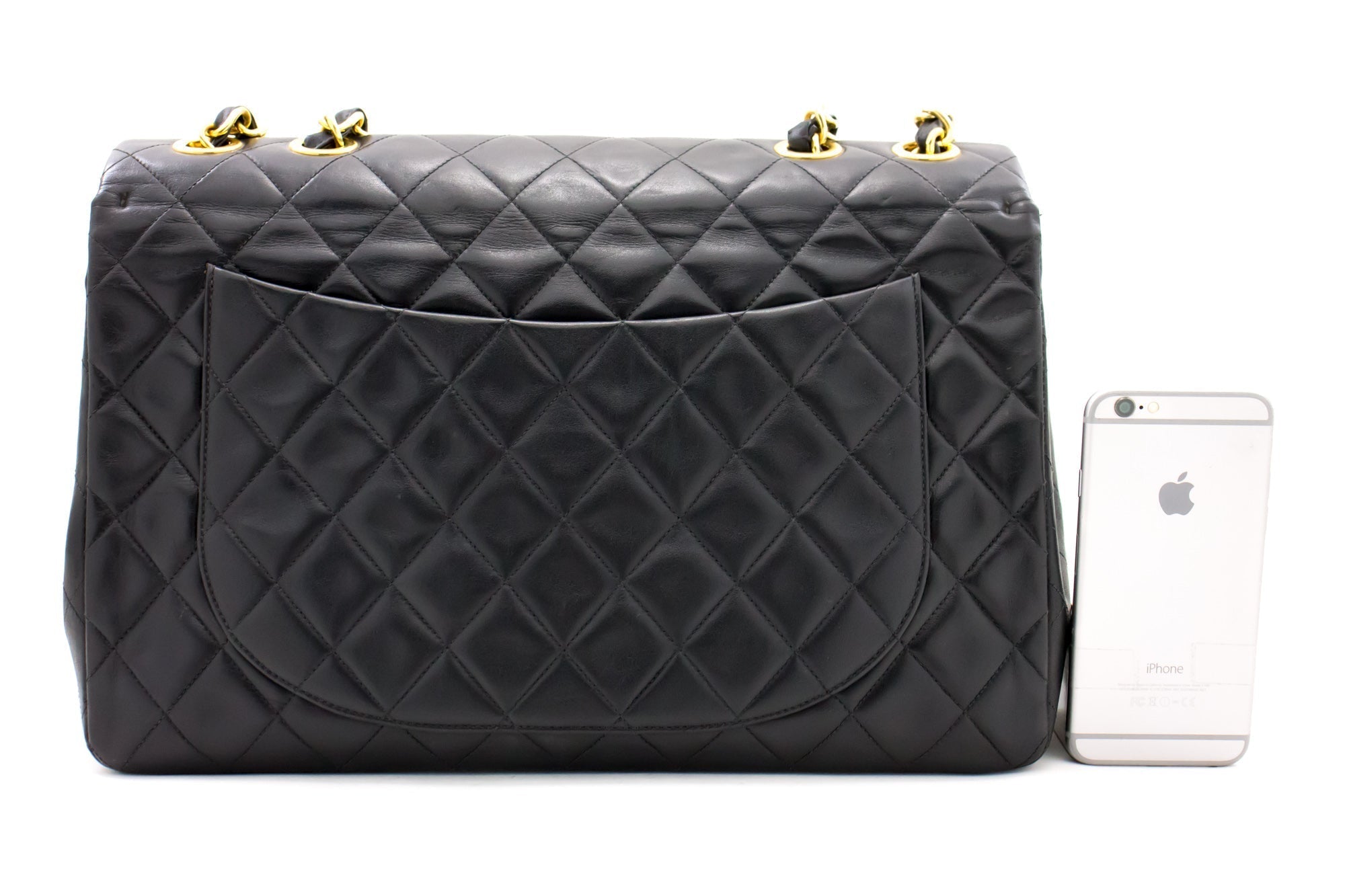 CHANEL Jumbo 13" Maxi 2.55 Flap Chain Shoulder Bag Black Lambskin d68