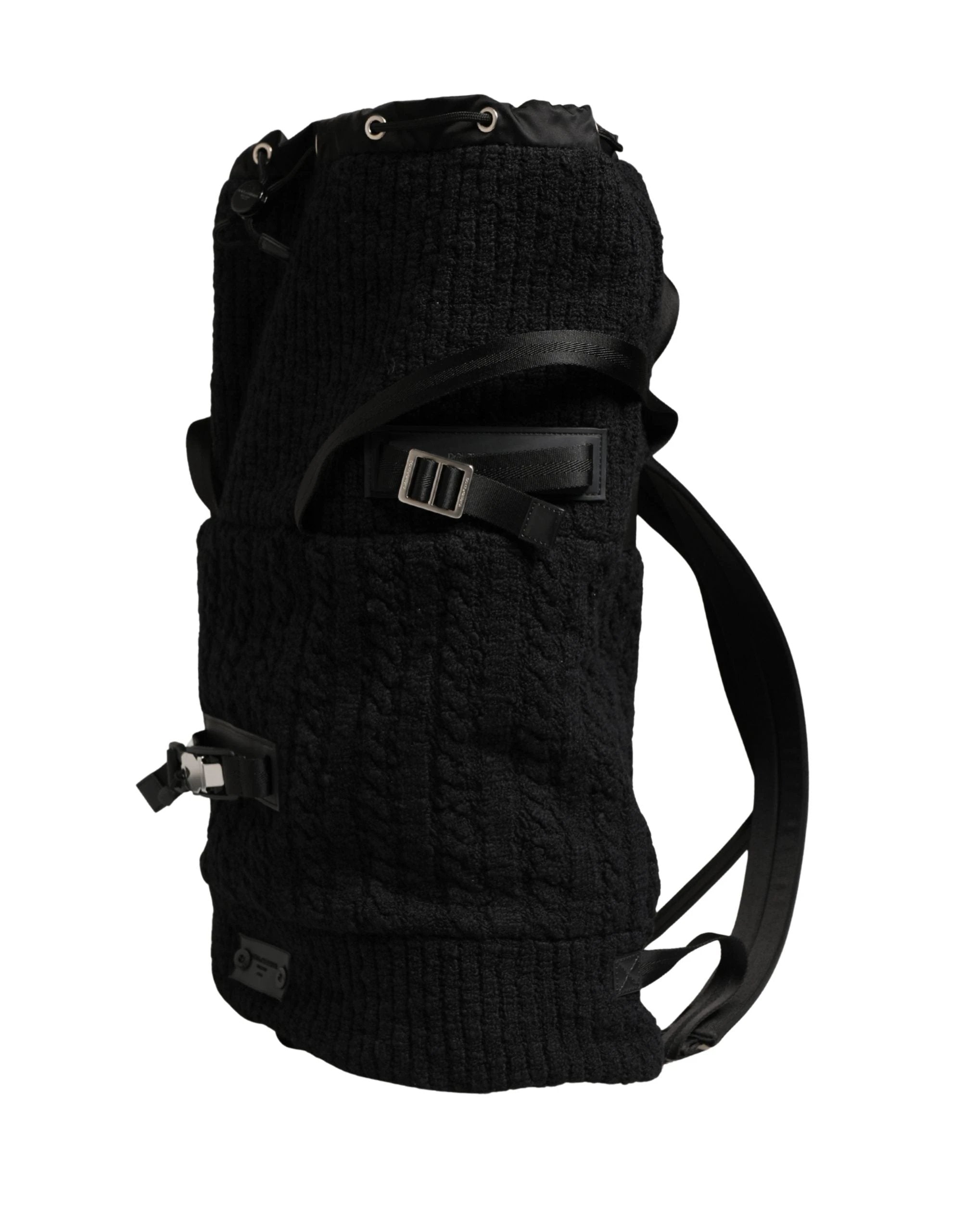 Dolce & Gabbana Black Tricot Wool Blend Duffel Backpack Travel Borse Bag