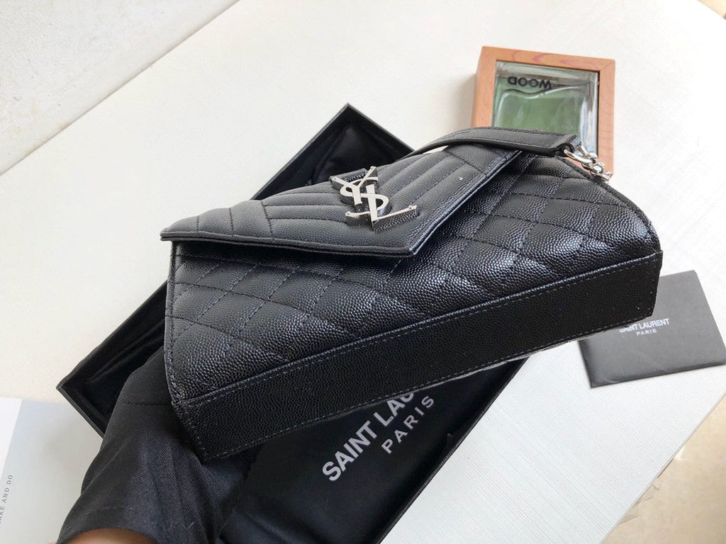 Top Quality Envelope Small Bag In Mix MatelassÃ© Grain De Poudre Black For Women 8.2in/21cm YSL 600195BOW921000