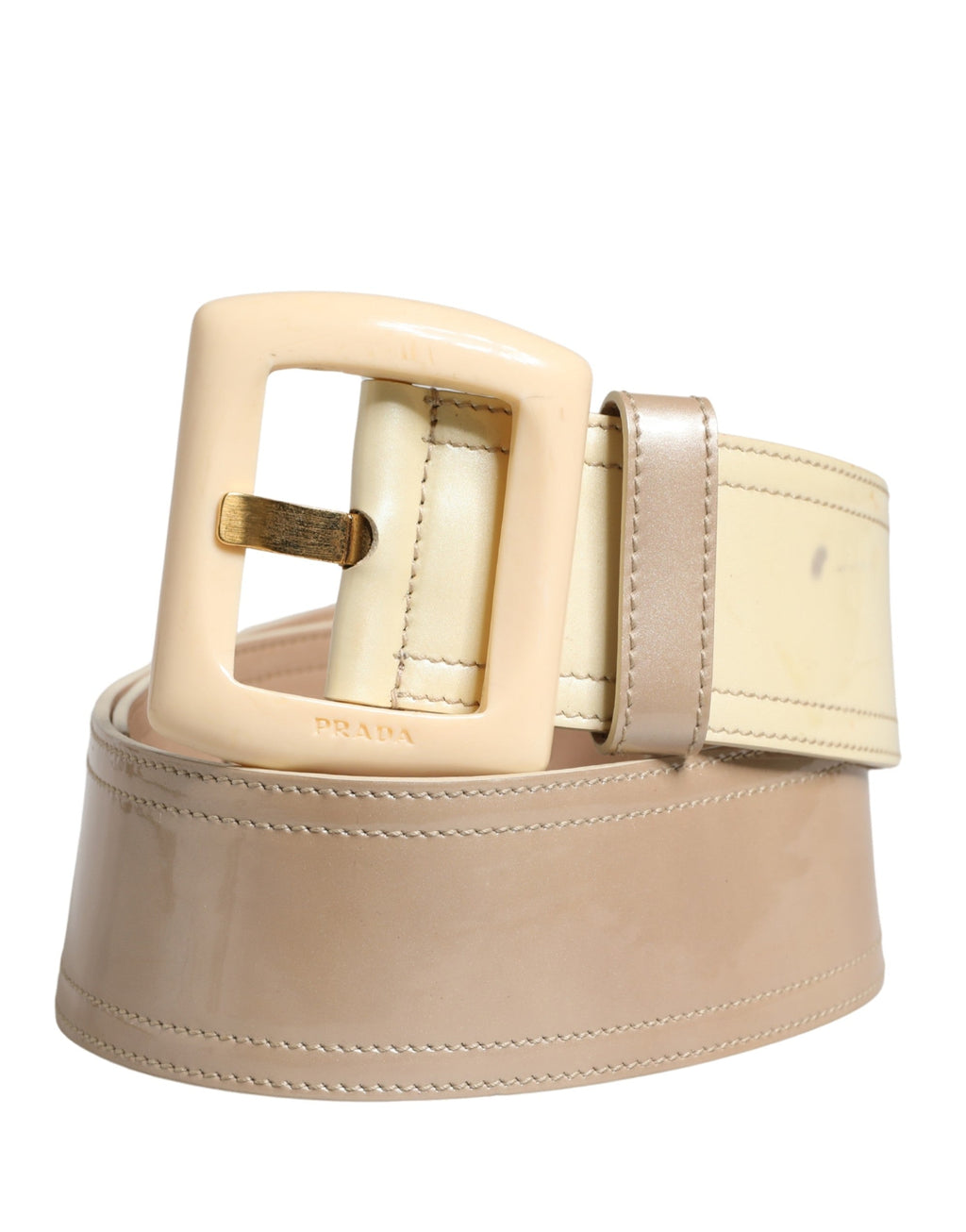 Prada Beige Leather Logo Wide Waist Women Square Buckle Women's Belt