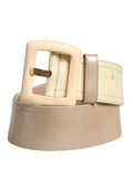 Prada Beige Leather Logo Wide Waist Women Square Buckle Women's Belt
