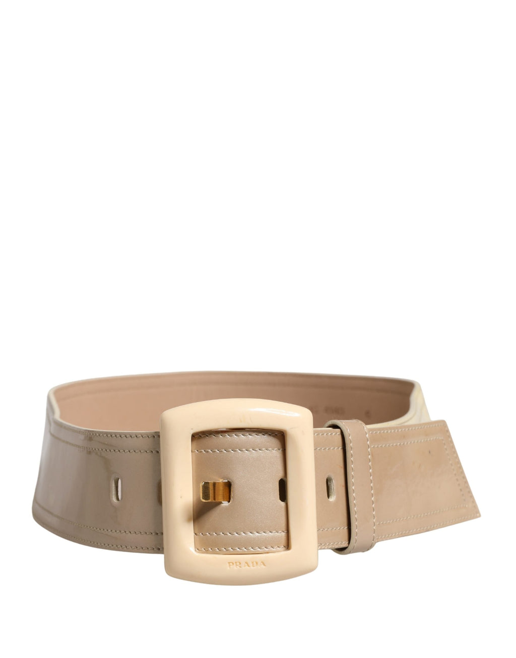 Prada Beige Leather Logo Wide Waist Women Square Buckle Women's Belt