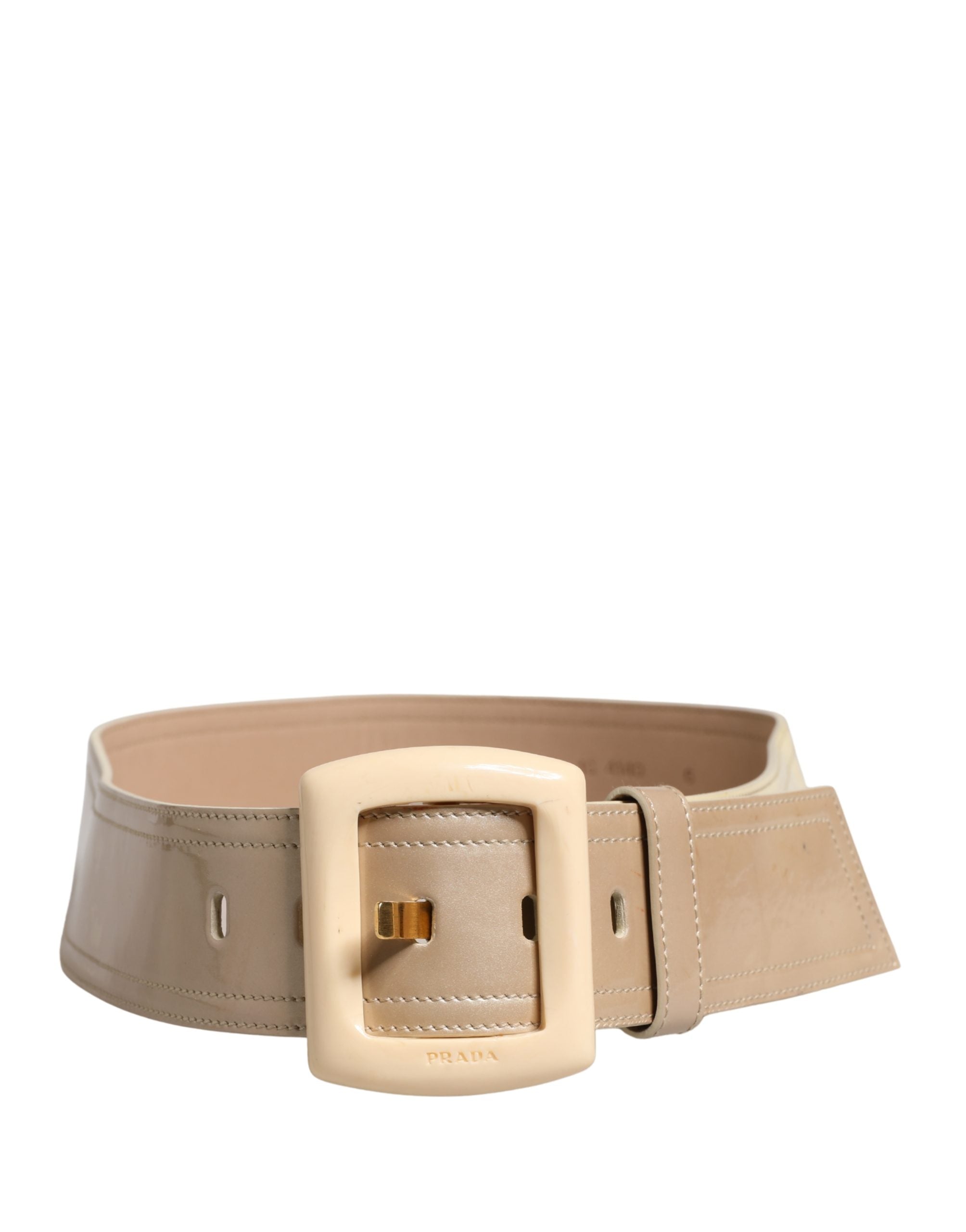 Prada Beige Leather Logo Wide Waist Women Square Buckle Women's Belt