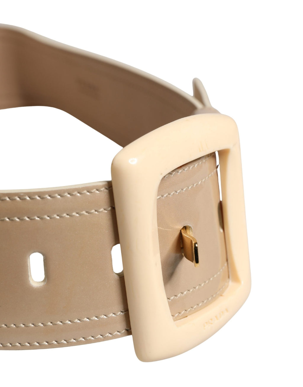 Prada Beige Leather Logo Wide Waist Women Square Buckle Women's Belt