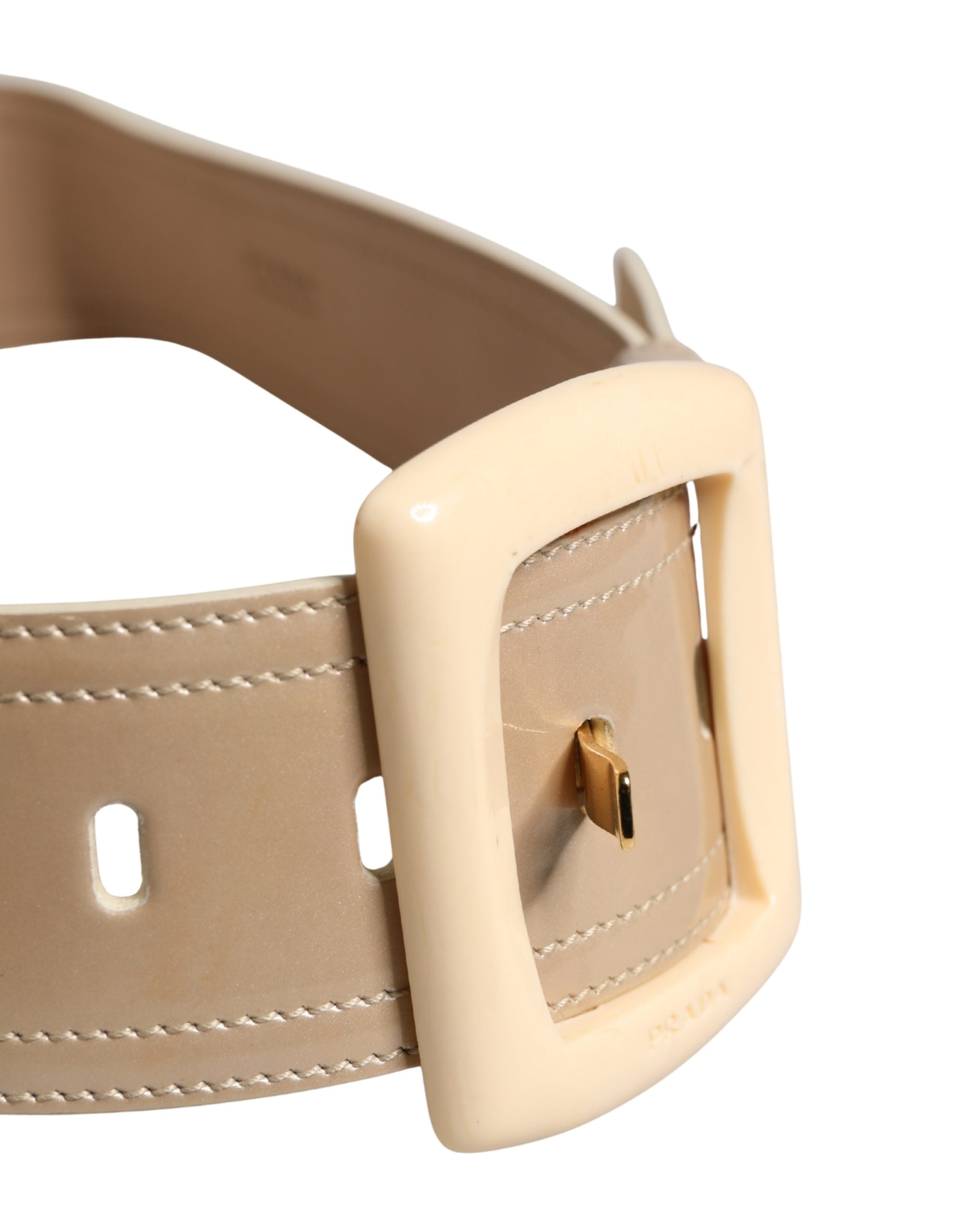 Prada Beige Leather Logo Wide Waist Women Square Buckle Women's Belt