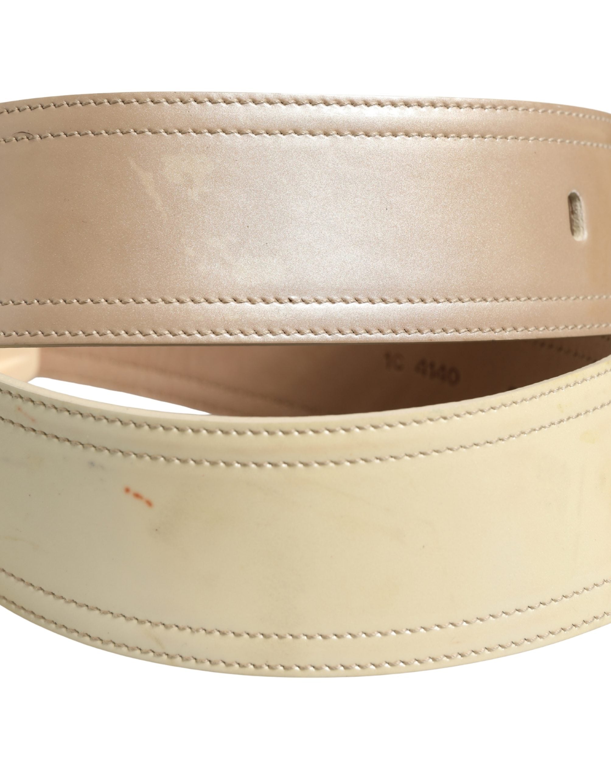 Prada Beige Leather Logo Wide Waist Women Square Buckle Women's Belt