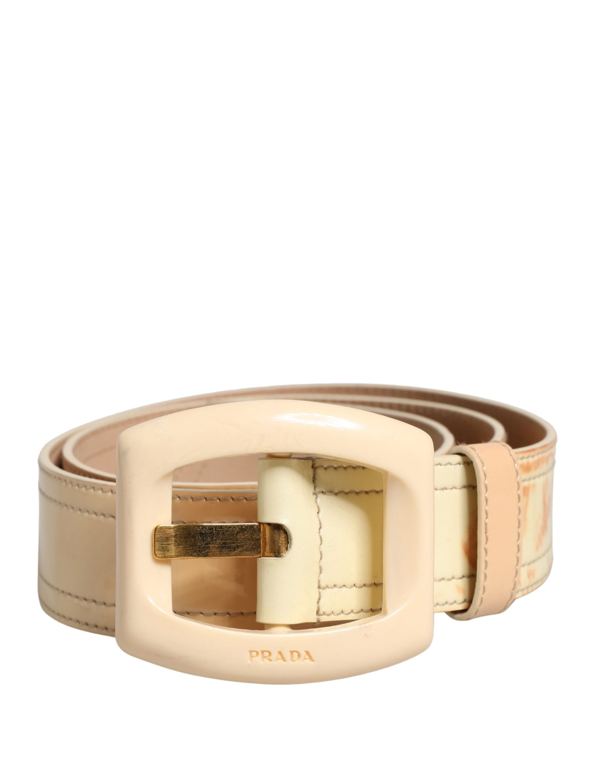 Prada Beige Leather Logo Wide Waist Women Square Buckle Women's Belt