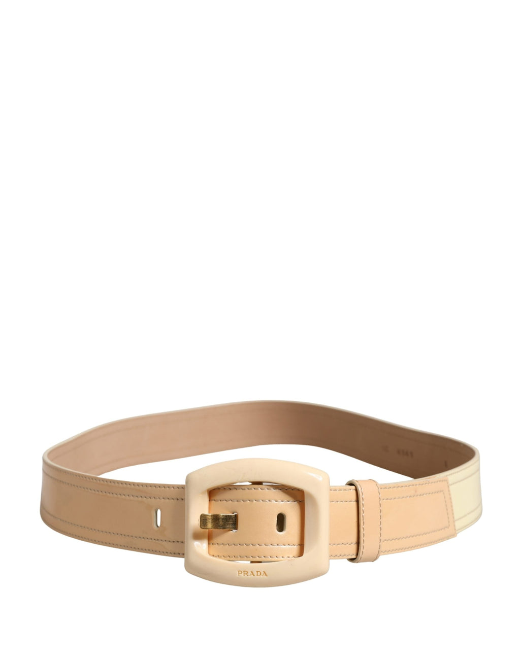 Prada Beige Leather Logo Wide Waist Women Square Buckle Women's Belt