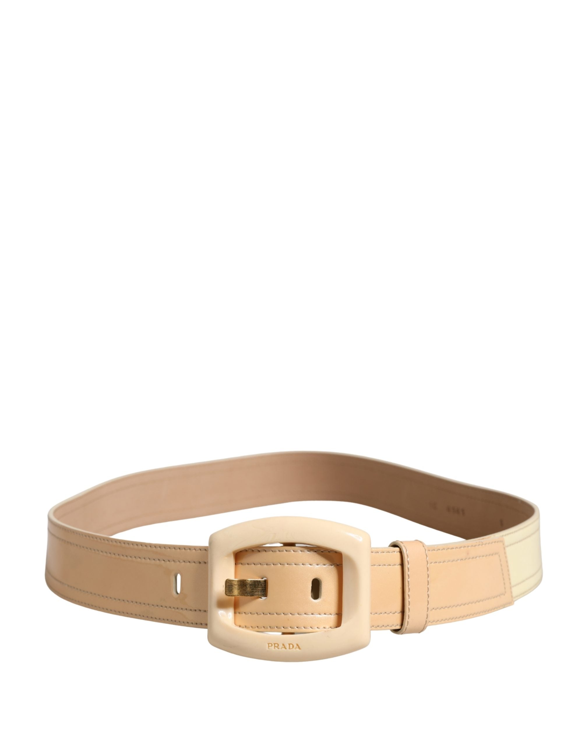 Prada Beige Leather Logo Wide Waist Women Square Buckle Women's Belt