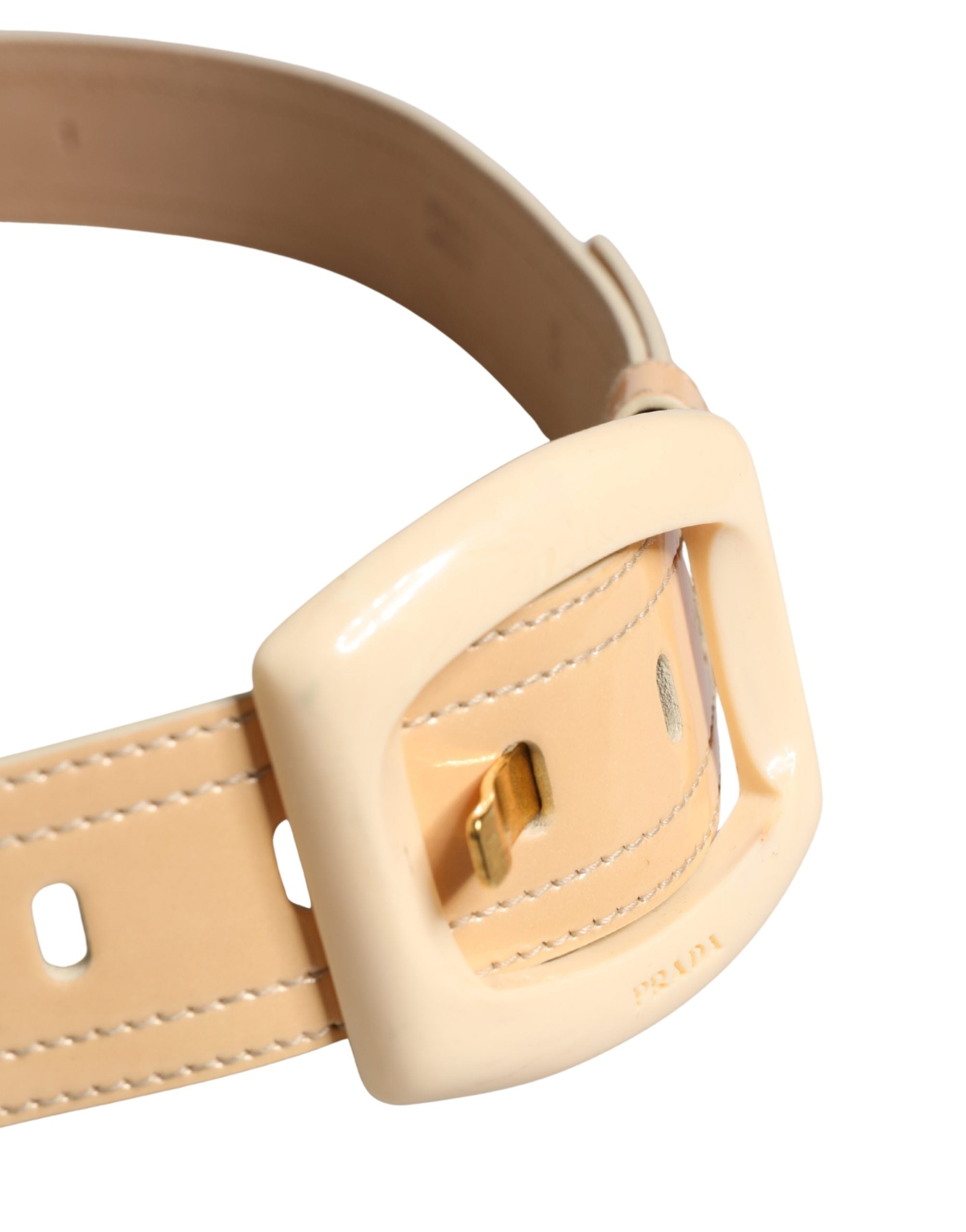 Prada Beige Leather Logo Wide Waist Women Square Buckle Women's Belt