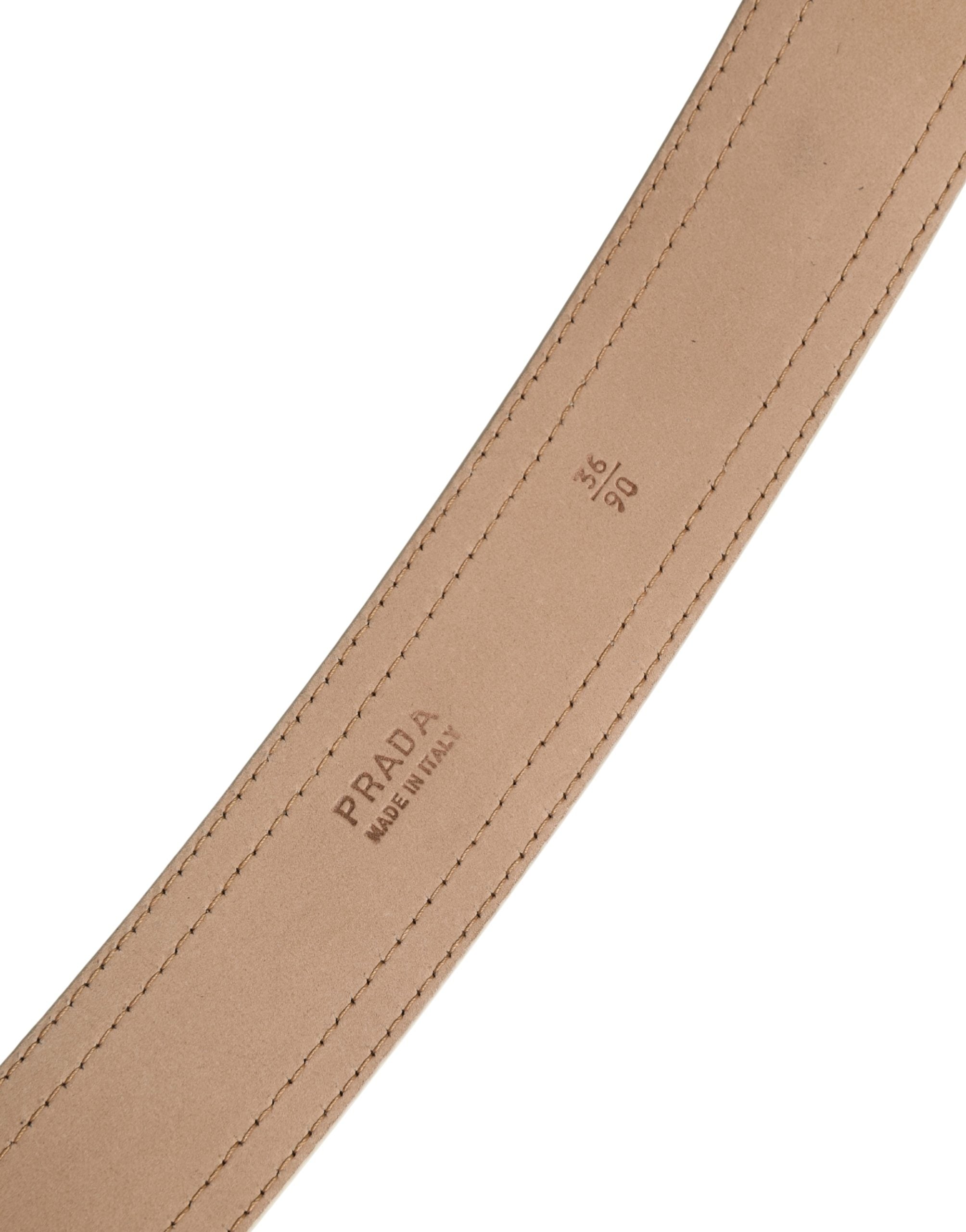Prada Beige Leather Logo Wide Waist Women Square Buckle Women's Belt