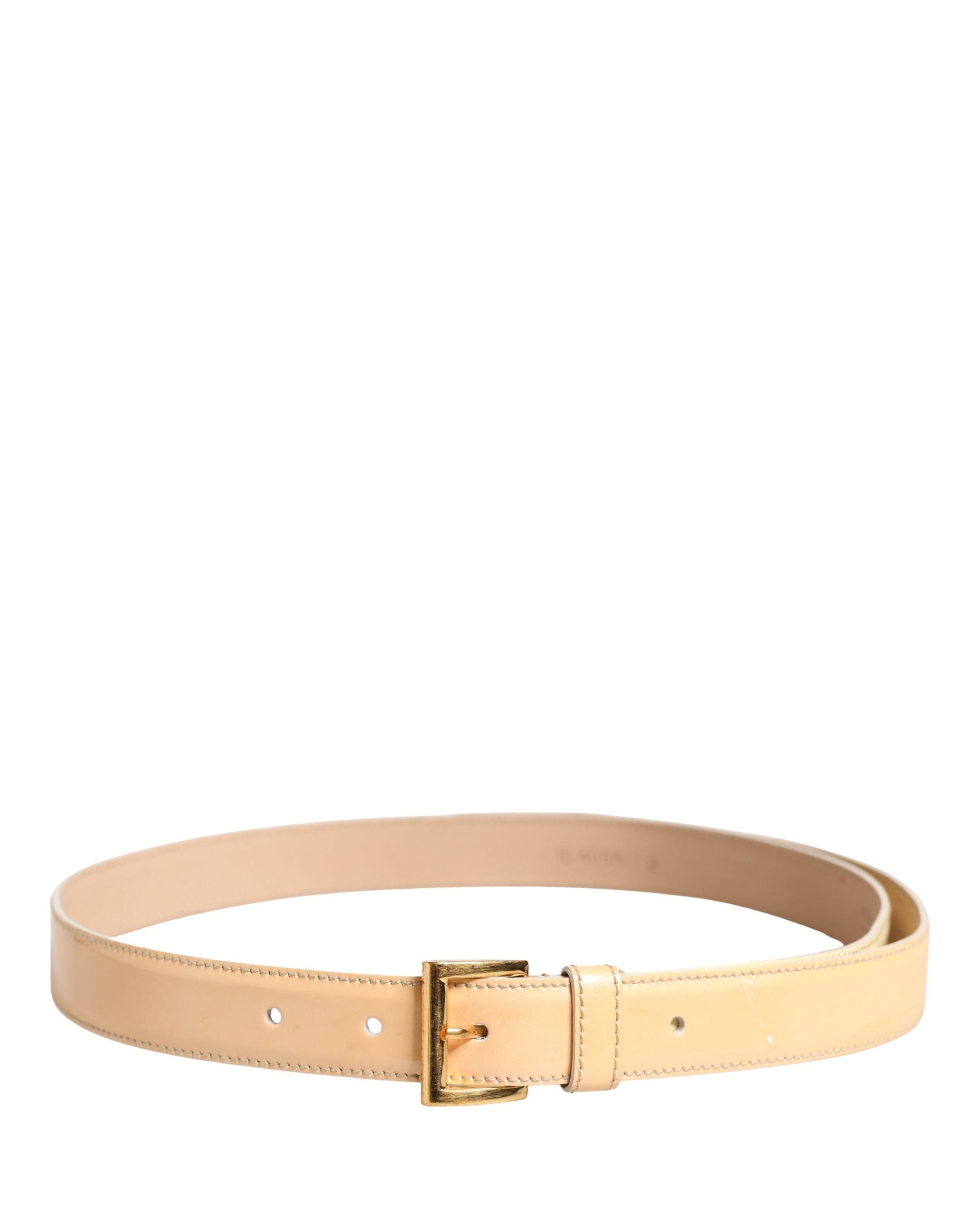 Prada Beige Leather Logo Waist Women Gold Metal Buckle Women's Belt