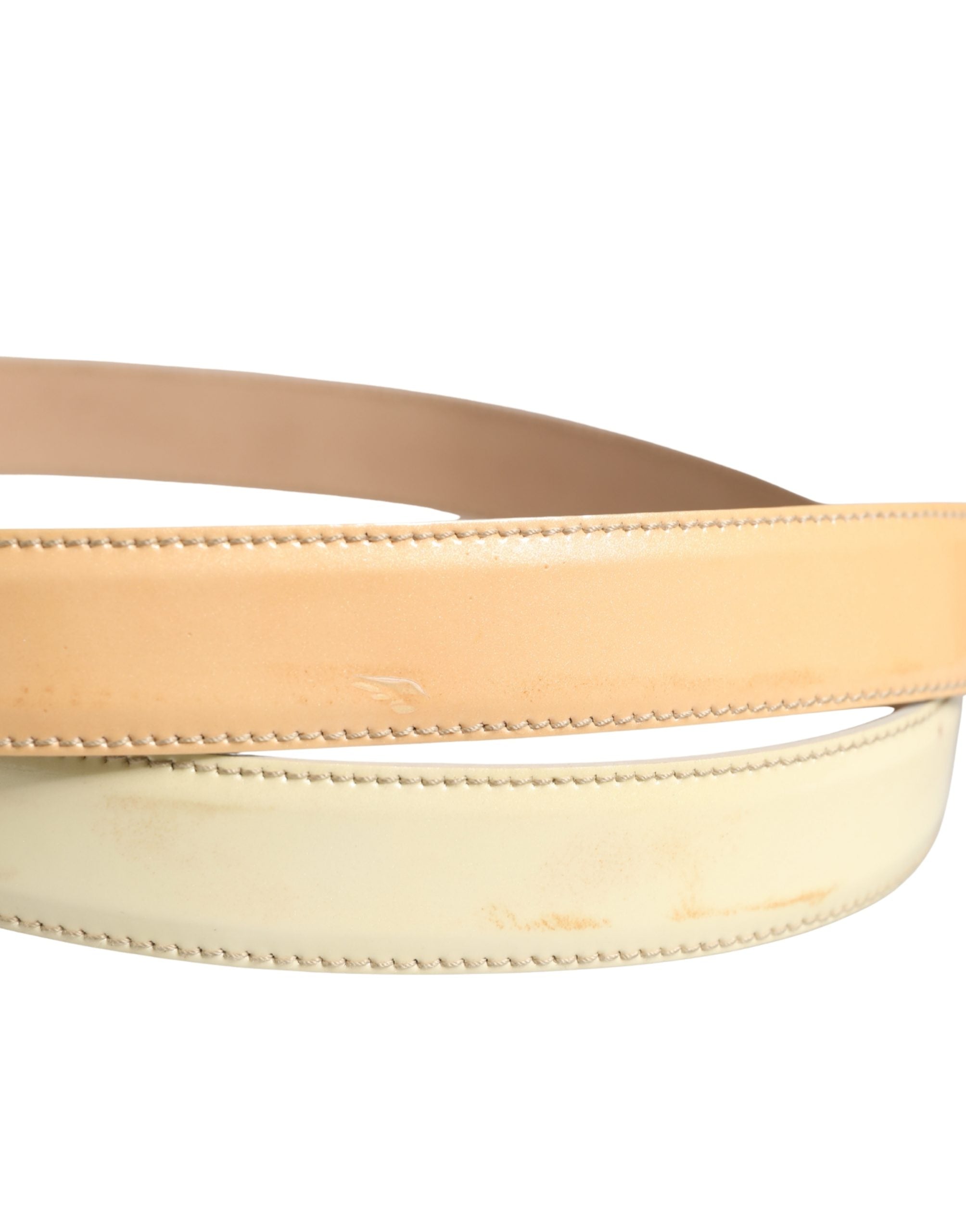 Prada Beige Leather Logo Waist Women Gold Metal Buckle Women's Belt