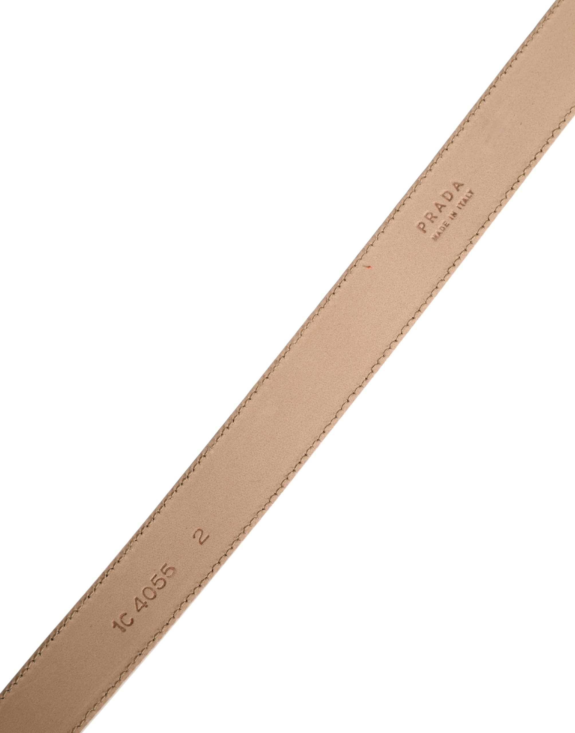 Prada Beige Leather Logo Waist Women Gold Metal Buckle Women's Belt