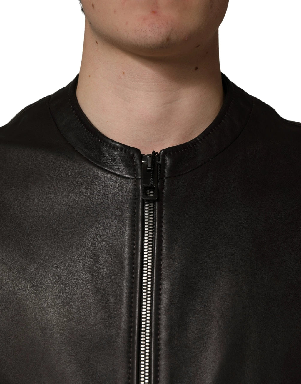 Dolce & Gabbana Black LambskinLeather Full Zip Biker Jacket