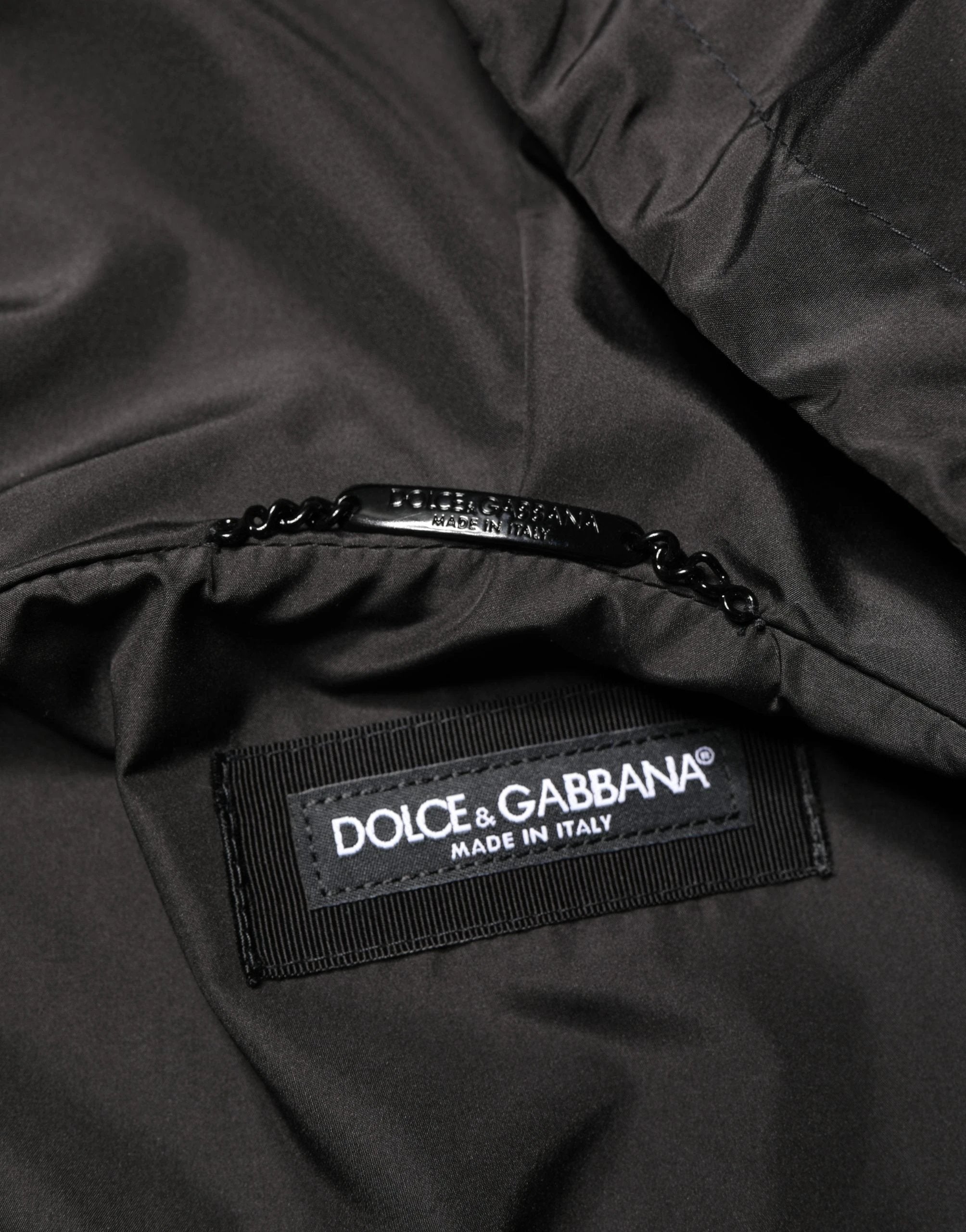 Dolce & Gabbana Men Black Hooded Full Zip Bomber Jacket