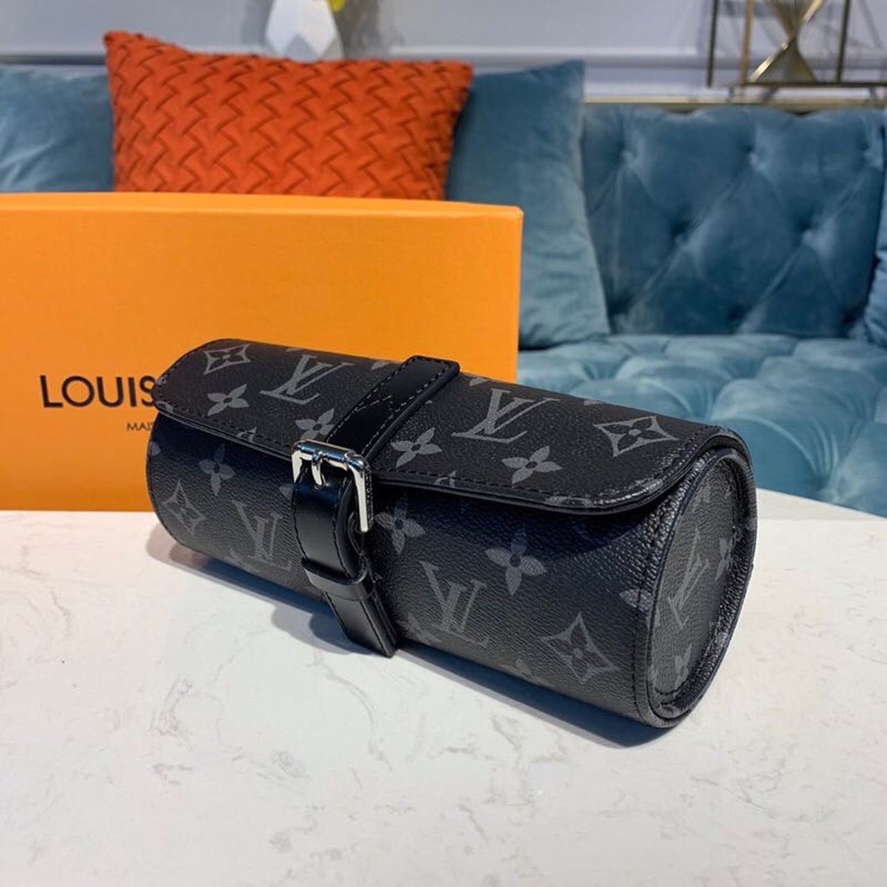Top Quality 3 Watch Case Monogram Eclipse Canvas For MLB, Bags, LuGucciage 7.9in/20cm Top Quality M43385