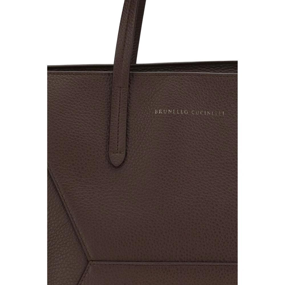 Brunello Cucinelli Brown Calf Leather Bos Taurus Shoulder Bag