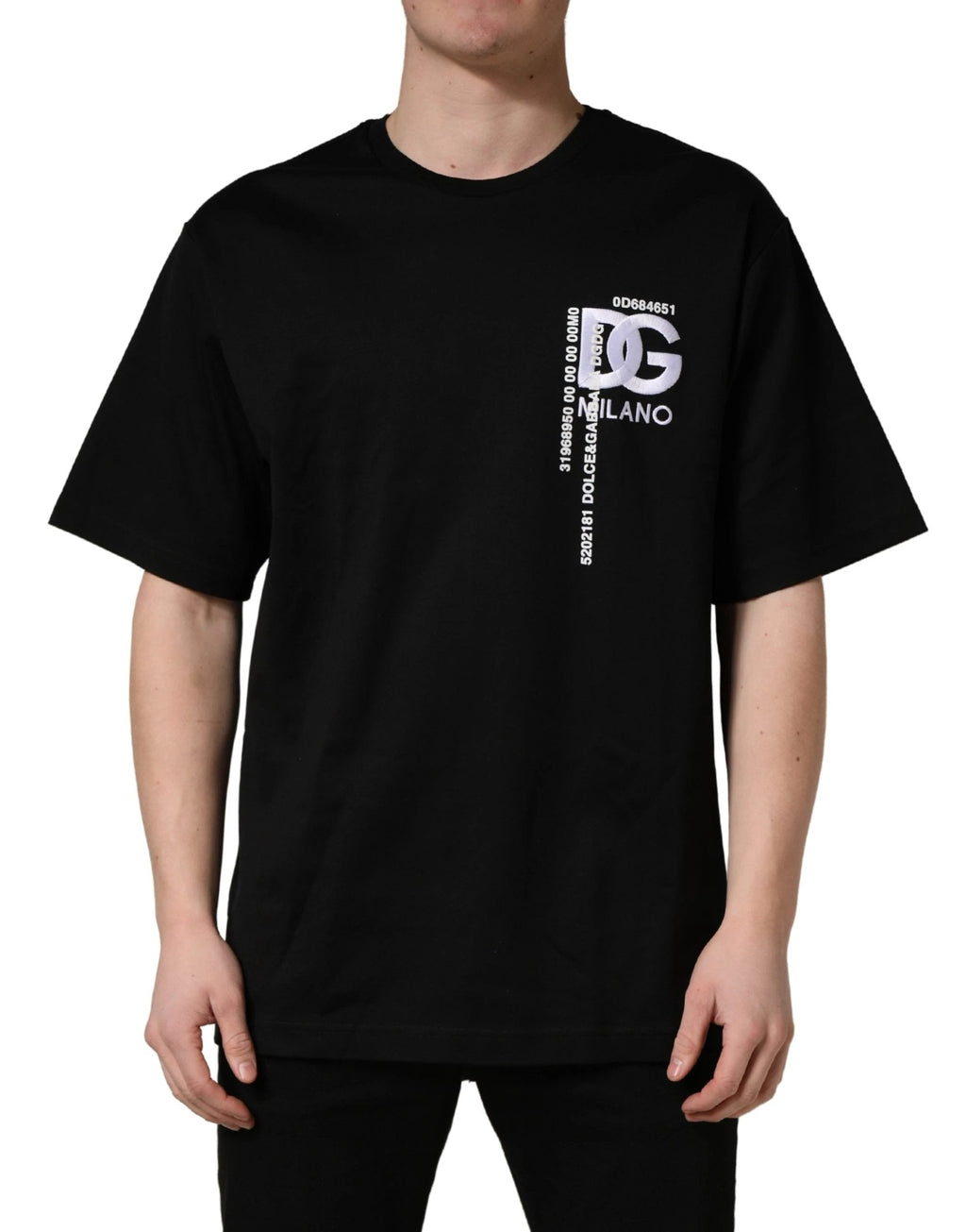 Dolce & Gabbana Black Logo Embroidered Men Crew Neck T-shirt