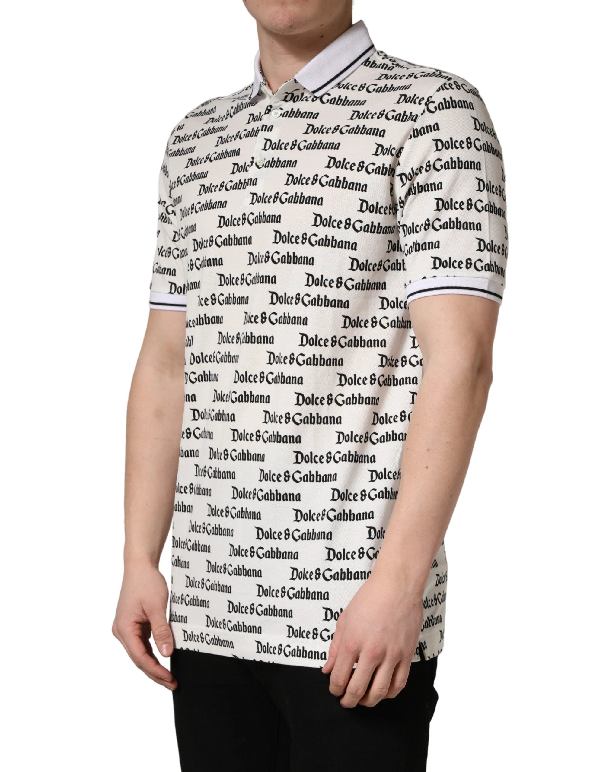 Dolce & Gabbana White Logo Monogram Cotton Men Polo  T-shirt