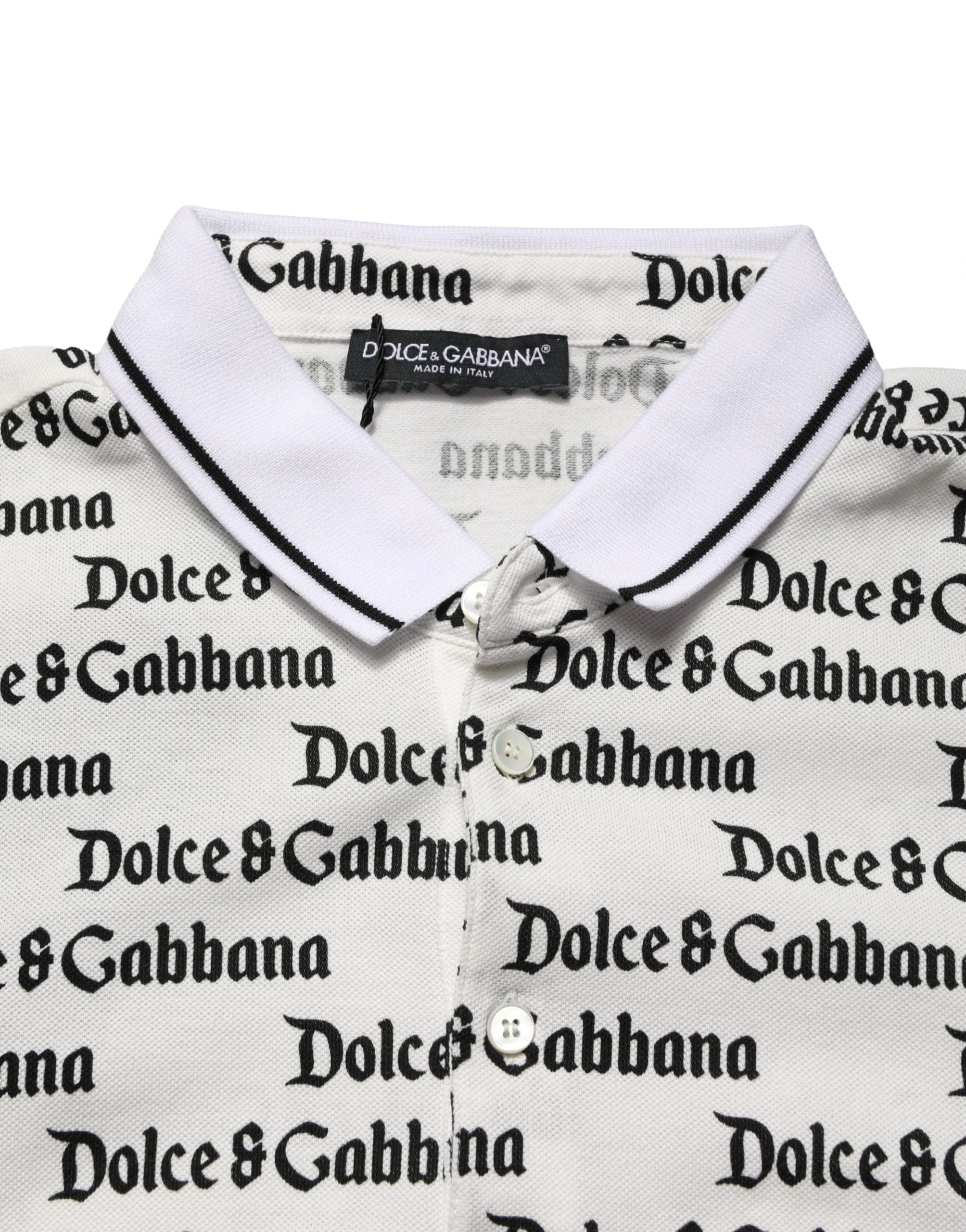 Dolce & Gabbana White Logo Monogram Cotton Men Polo  T-shirt